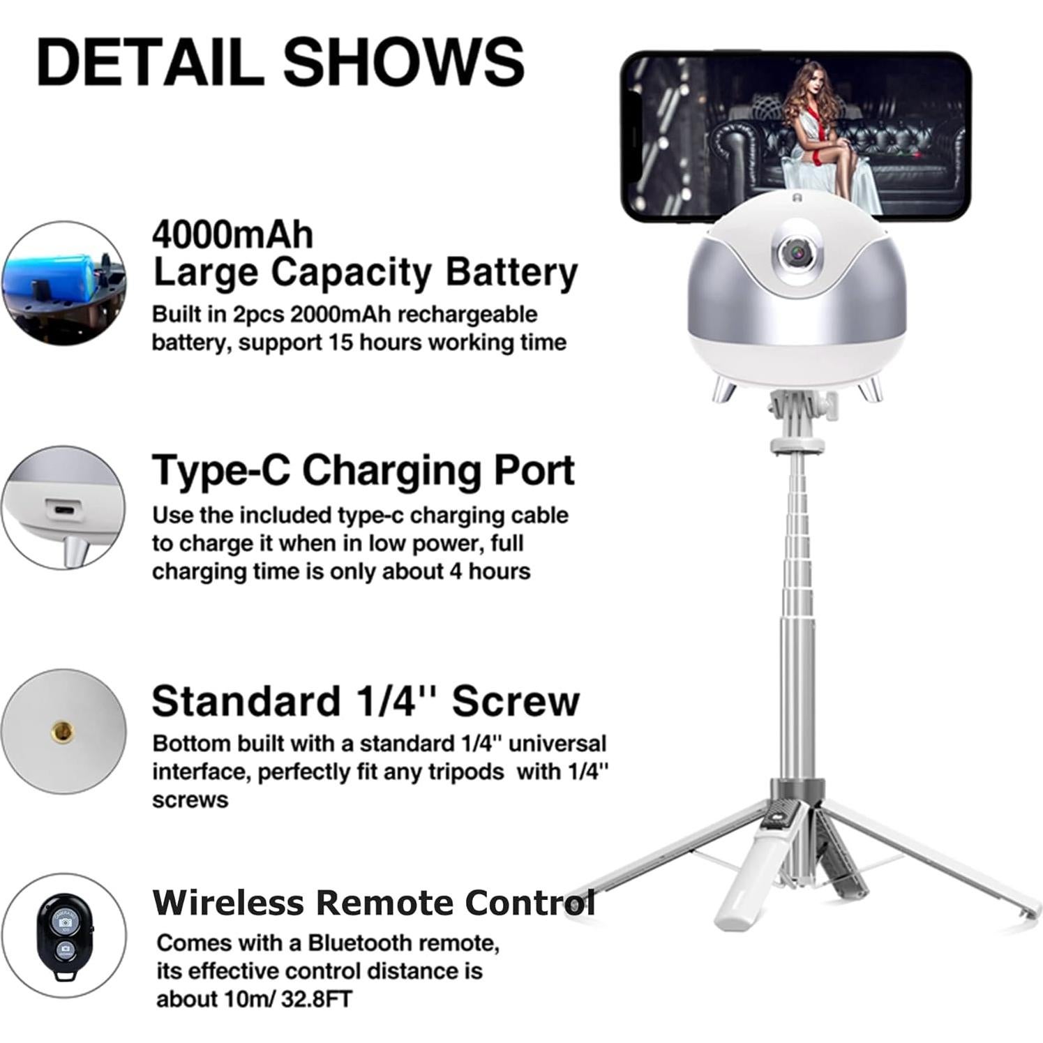 Trípode para Teléfono Iyesku Q8 con Seguimiento Facial AI 360°