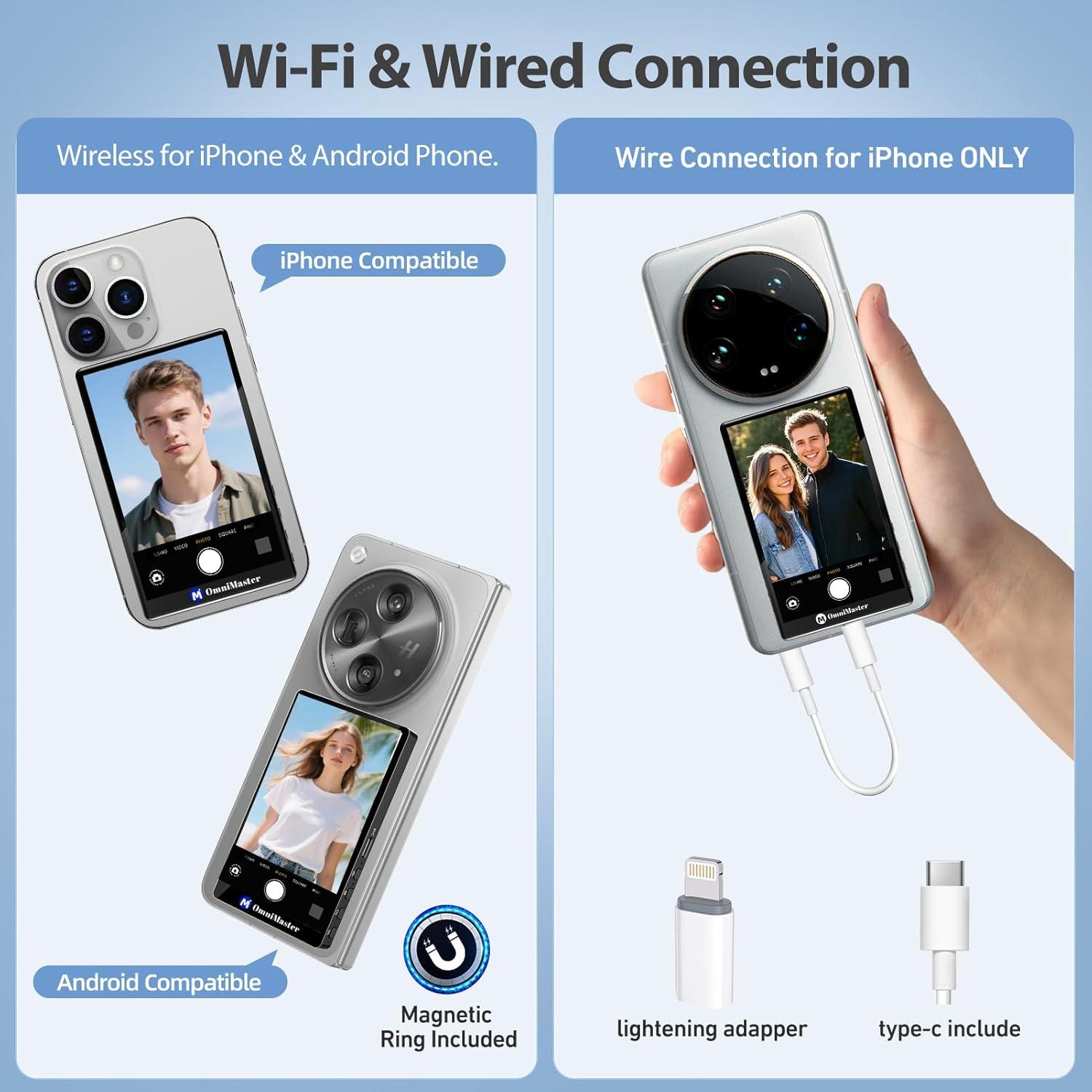 Monitor Trasero 4K30FPS OmniMaster para Selfies iPhone/Android