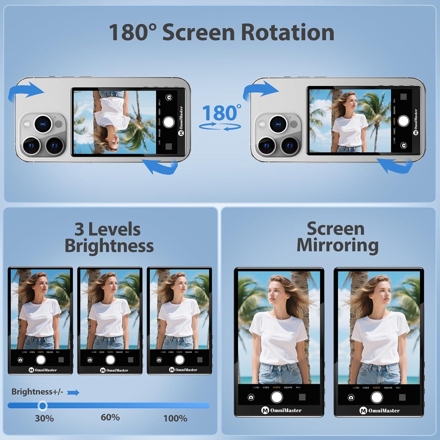 Monitor Trasero 4K30FPS OmniMaster para Selfies iPhone/Android
