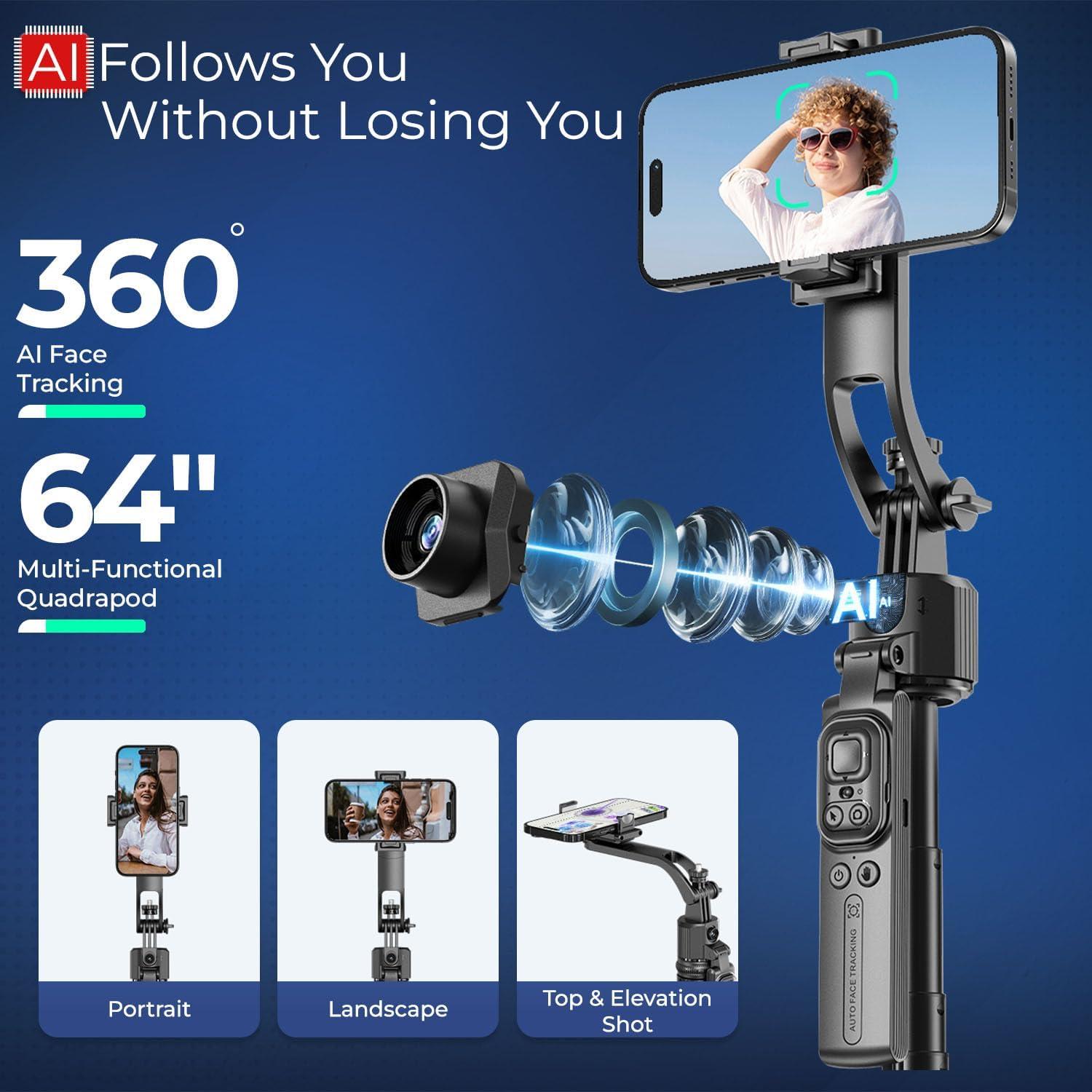 Trípode Gimbal AI DRONESKYVE 64" (162.56 cm) con Control Remoto