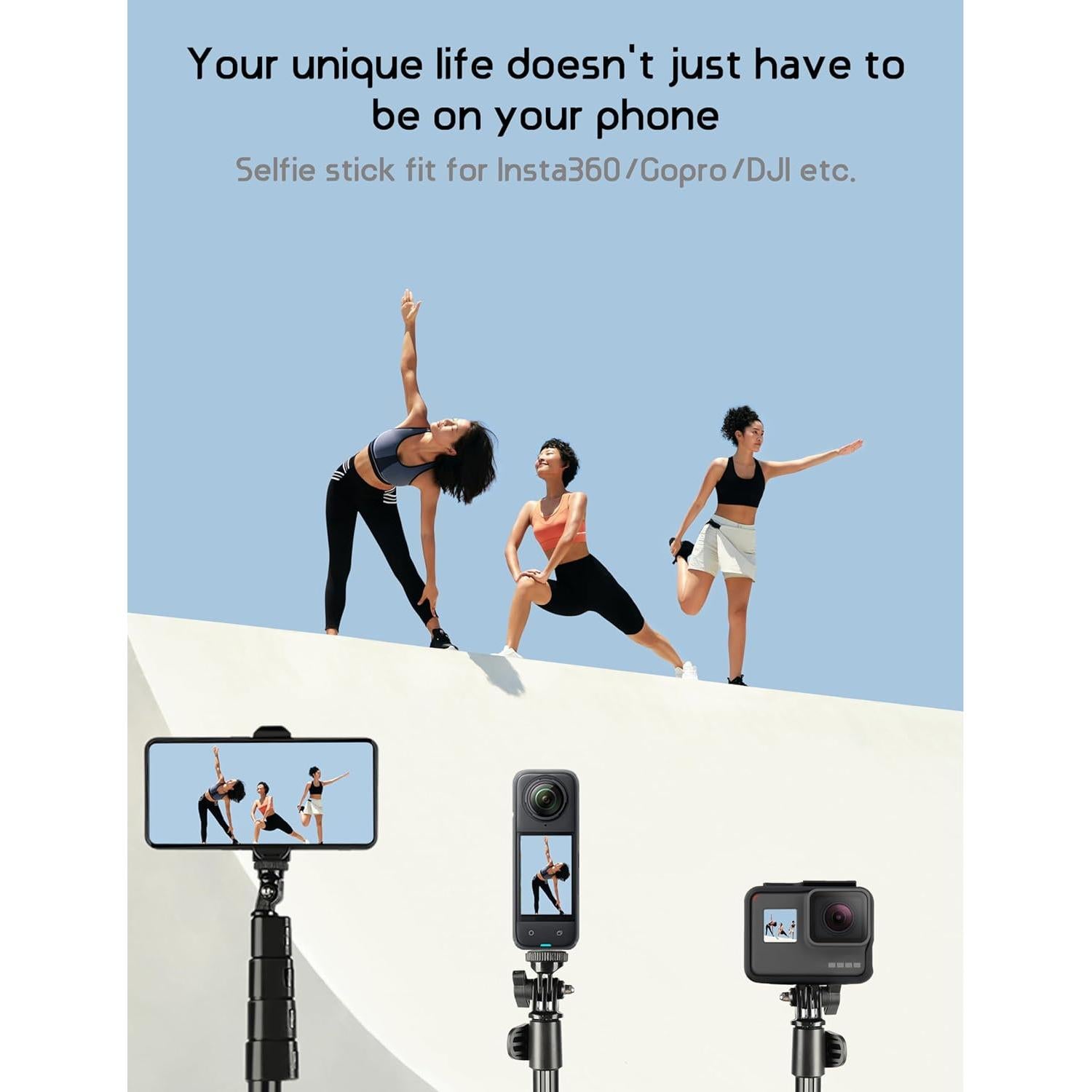 BMZX 118" Long Selfie Stick for 360 Cameras GoPro,9.8ft with Wireless Remote, Selfie Stick for iPhone, Android, Fit for Insta360 X5, X4, GoPro,DJI Action 5 Pro Osmo Pocket 3(29 to 118")