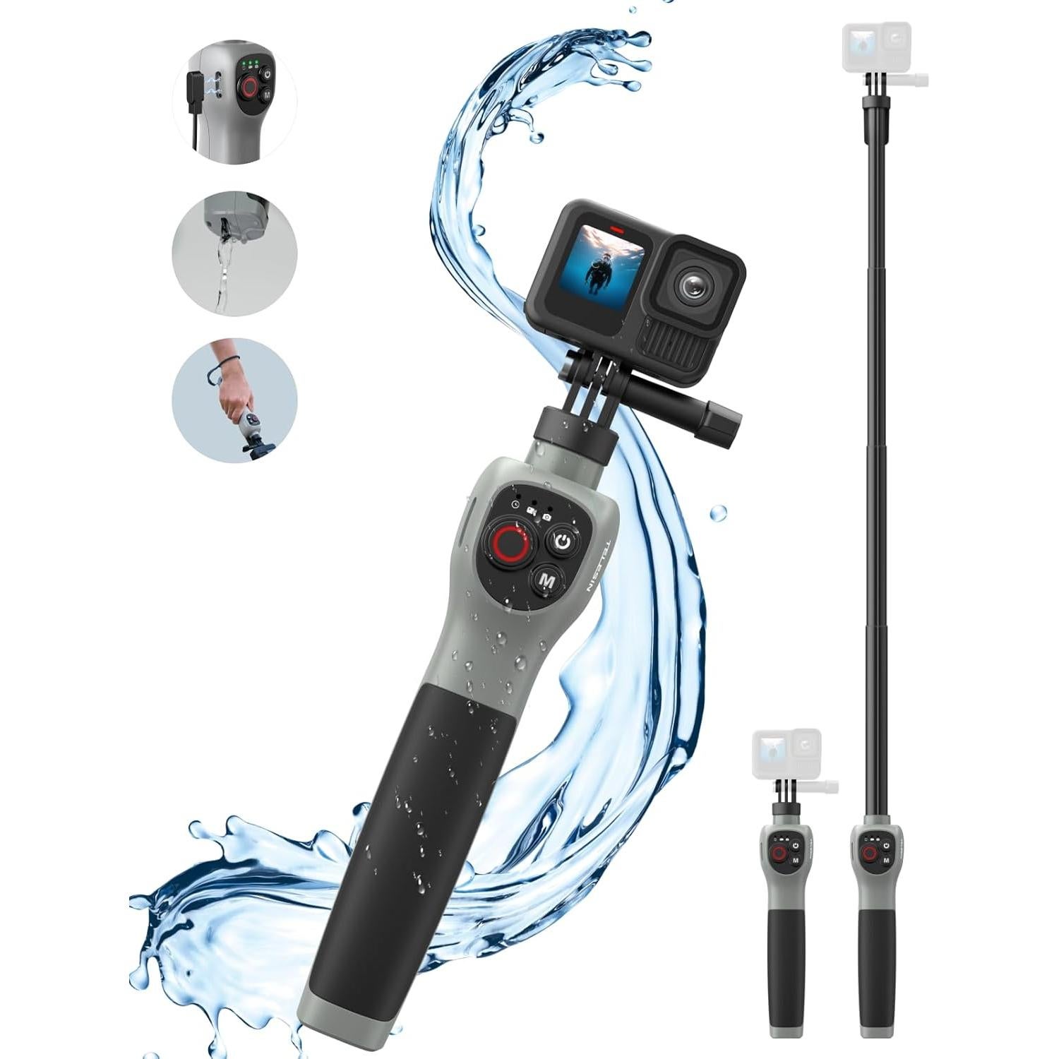 Palanca de Selfie Submarina TELESIN 84cm Bluetooth para GoPro