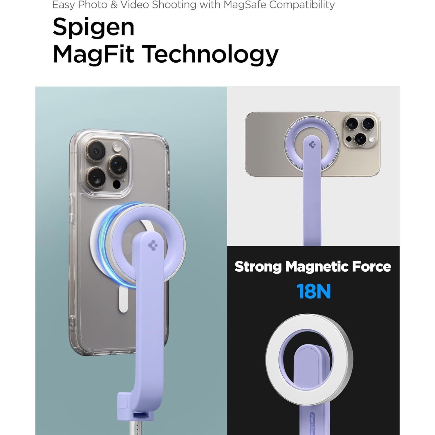 Selfie Stick Tripod Spigen MagSafe 61 cm Control Remoto Lavanda