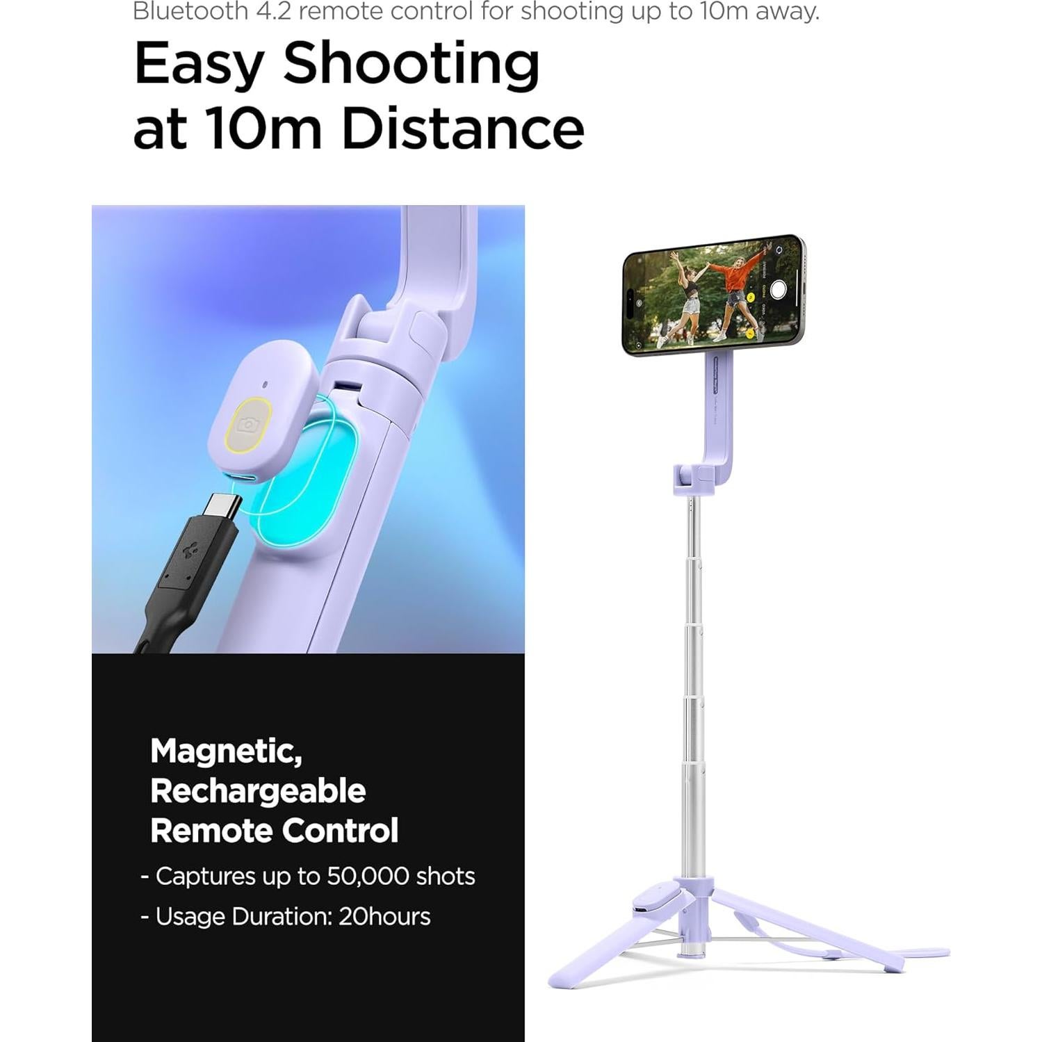 Selfie Stick Tripod Spigen MagSafe 61 cm Control Remoto Lavanda