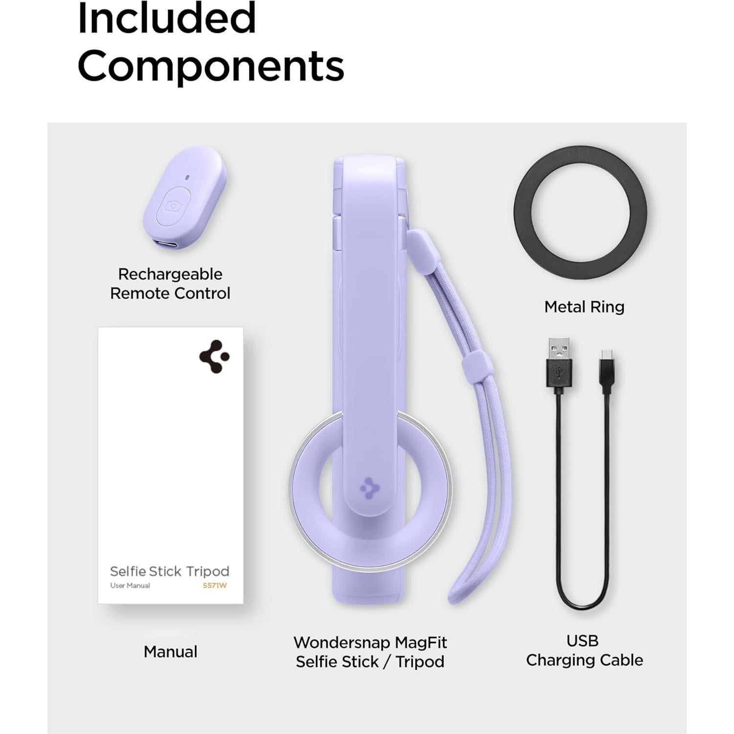 Selfie Stick Tripod Spigen MagSafe 61 cm Control Remoto Lavanda