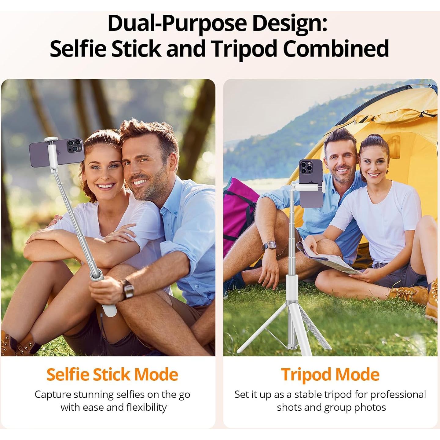 Trípode de Selfie ATUMTEK 62" Aluminio Bluetooth Blanco