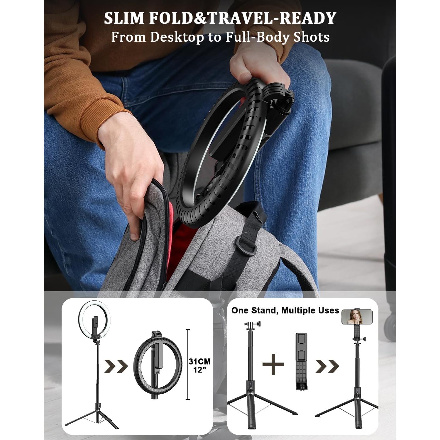 Kit de Vlogging BEFAME con Luz de Anillo 25cm y Trípode 188cm