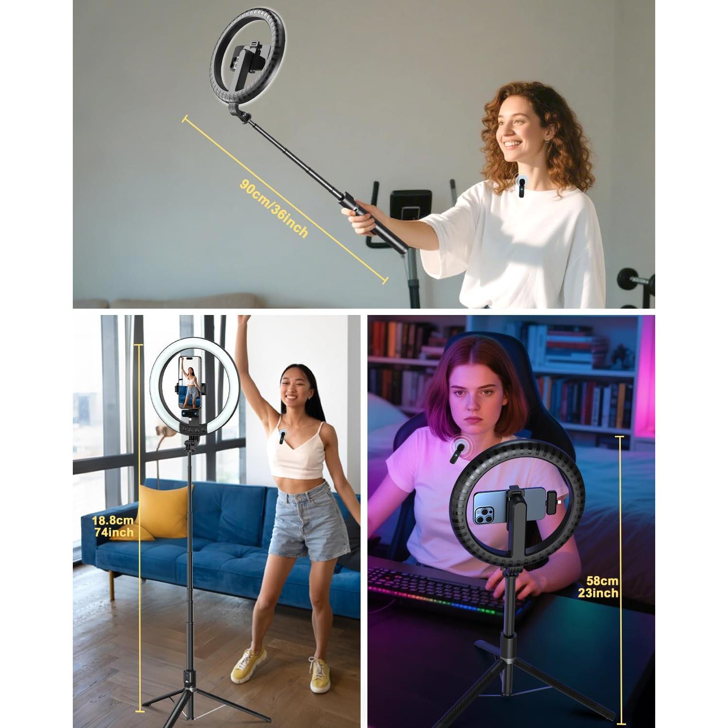 Kit de Vlogging BEFAME con Luz de Anillo 25cm y Trípode 188cm