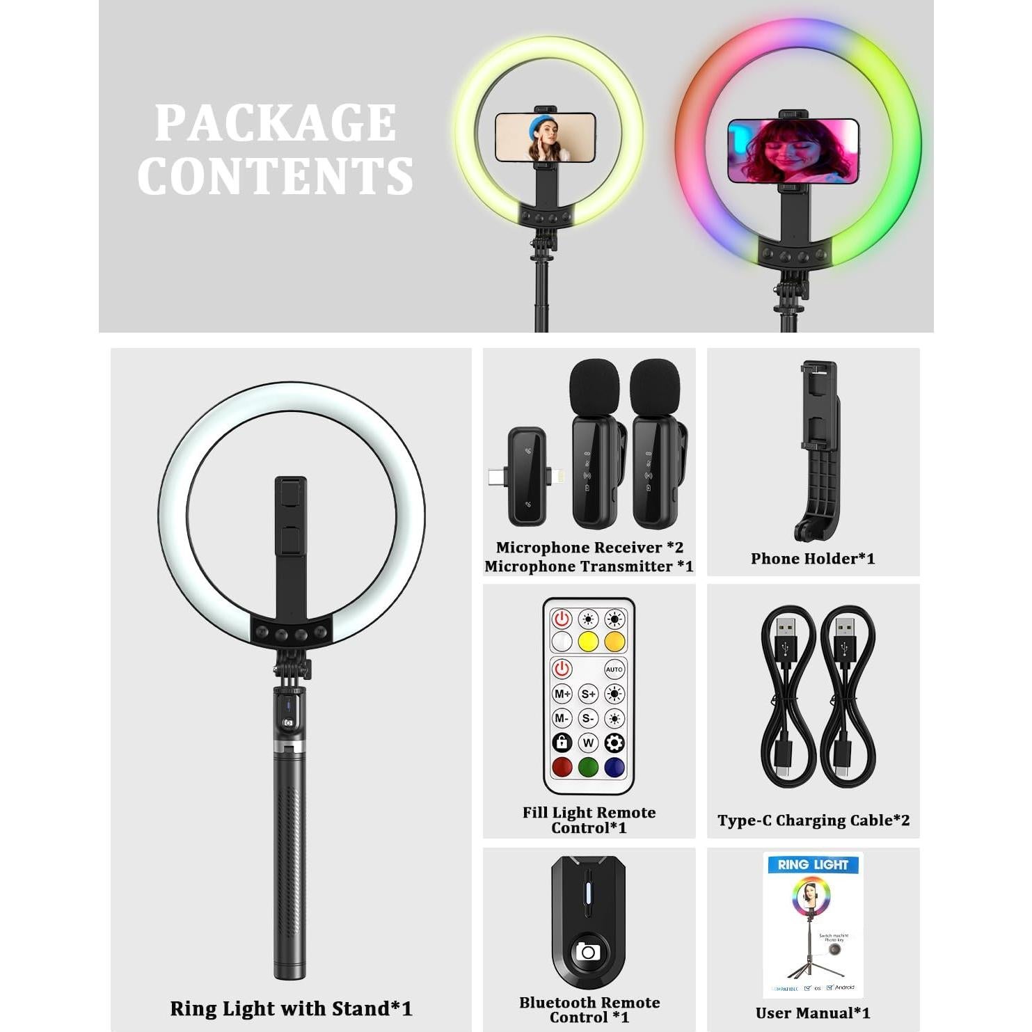 Kit de Vlogging BEFAME con Luz de Anillo 25cm y Trípode 188cm
