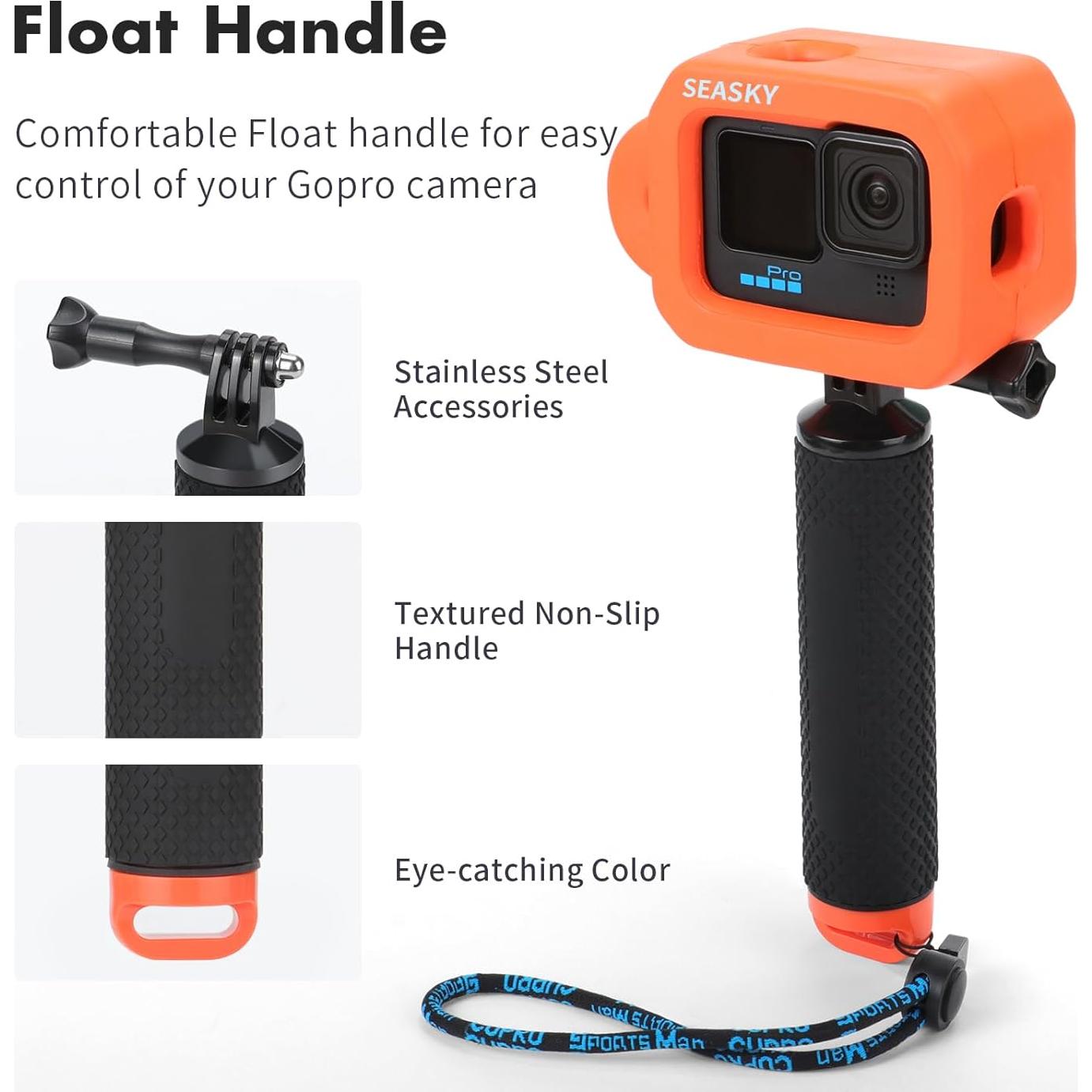 Funda Flotante SEASKY para Gopro Hero 13/12/11/10/9 con Mango