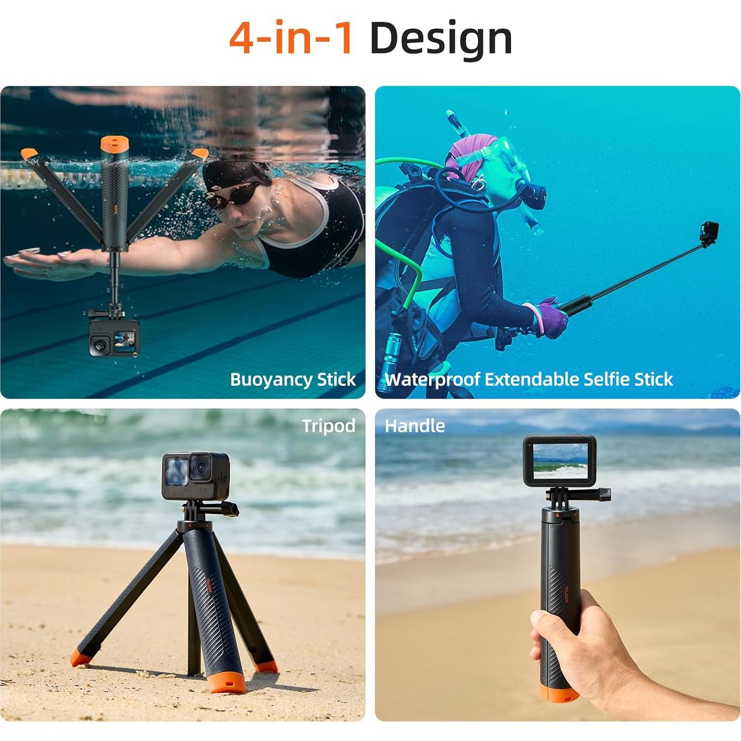 Palo de Selfie Flotante TELESIN 4 en 1 Impermeable 22-61cm
