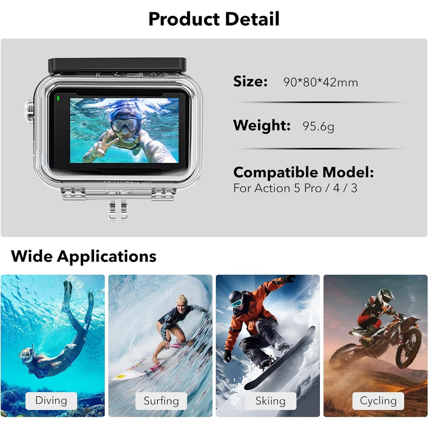 Funda Impermeable JIMOVA para DJI Action 5 Pro/4/3 - Kit de Buceo