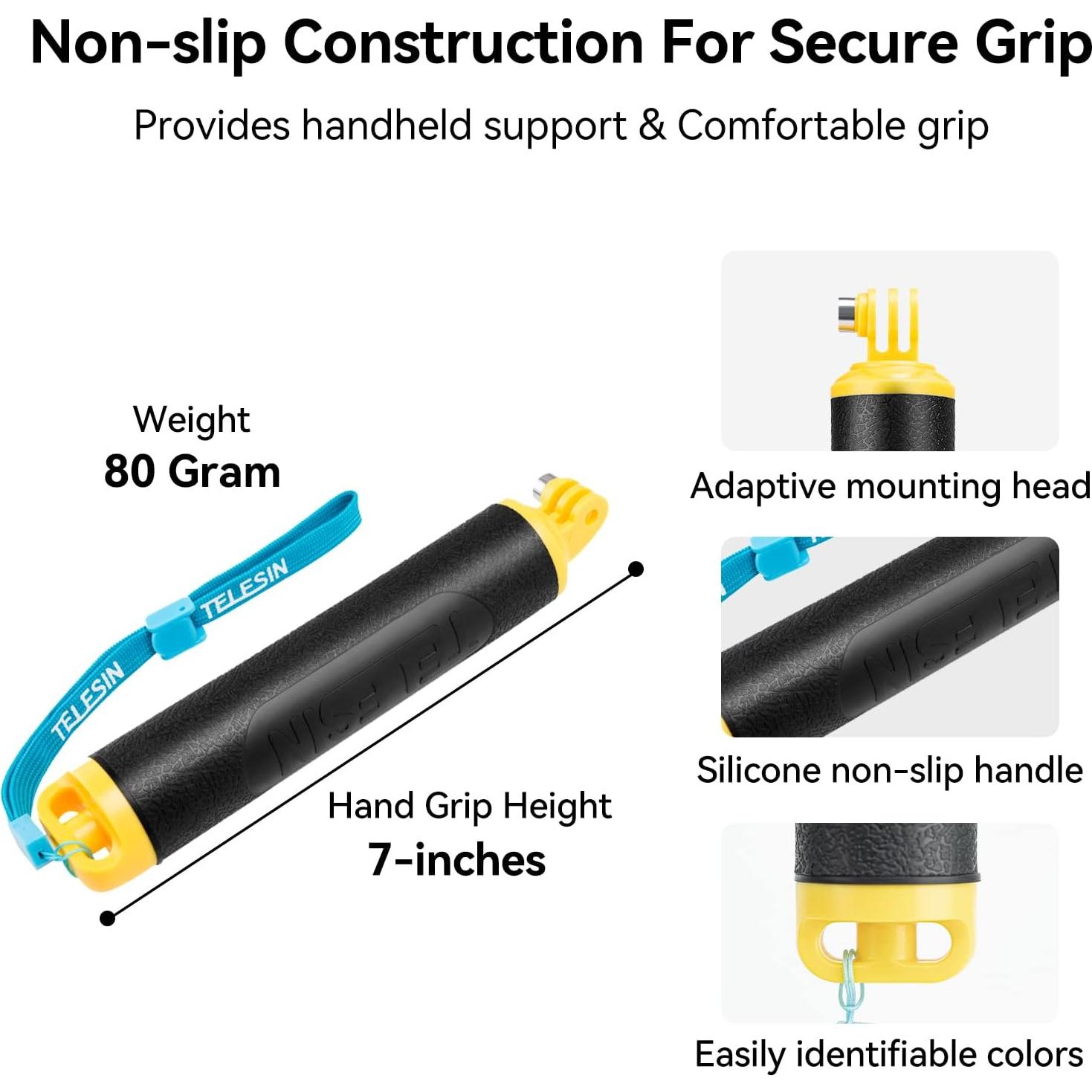 Agarre Flotante TELESIN para GoPro Hero 11-7 y Cámaras de Acción