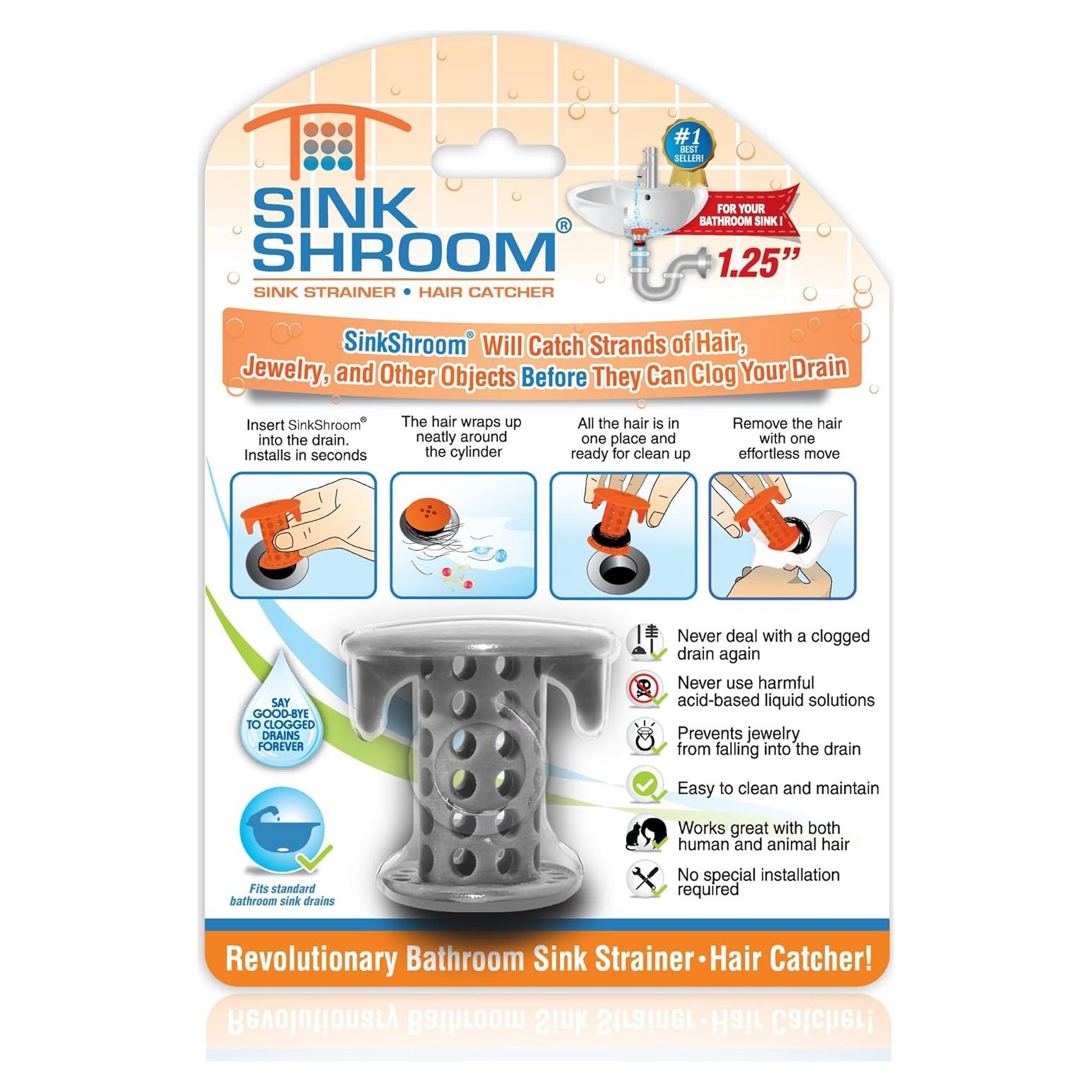 SinkShroom TubShroom Colador Drenaje Lavabo Gris