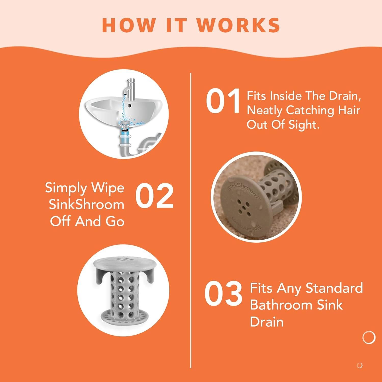 SinkShroom TubShroom Colador Drenaje Lavabo Gris