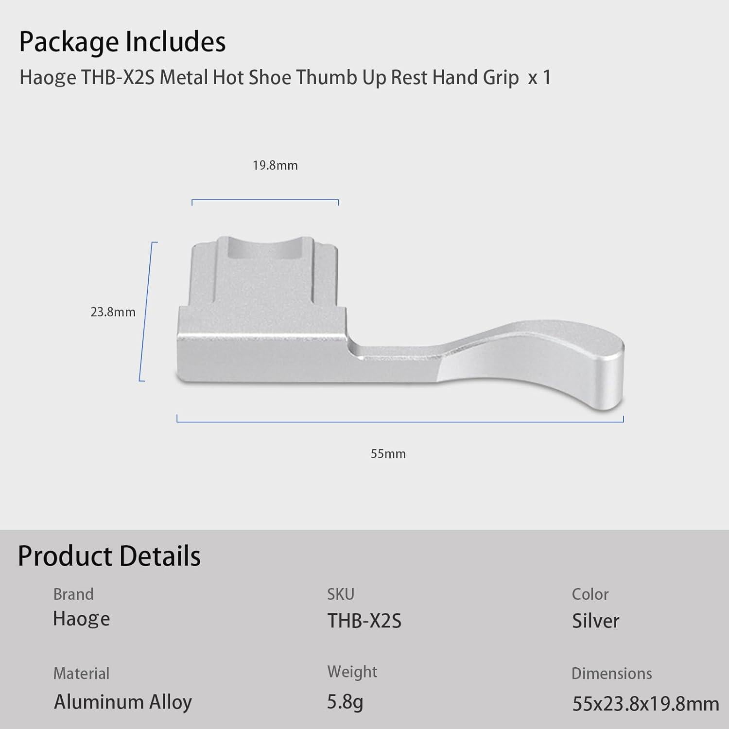 Agarre Thumbs Up Haoge THB-X2S Plata para Fujifilm X100V/X100VI