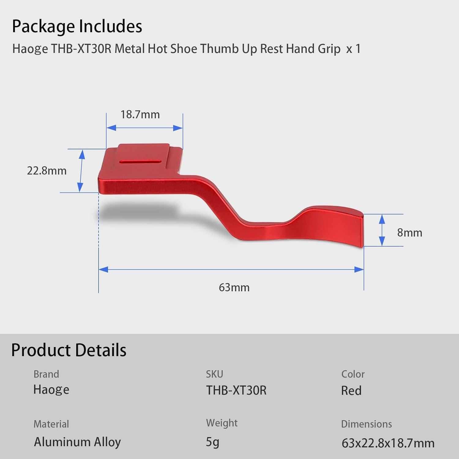 Agarre Thumbs Up Rojo Haoge para Fujifilm X-T10 X-T20 X-T30