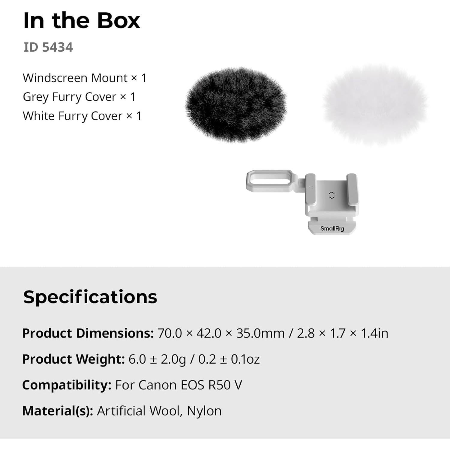 Kit Paraviento Peludo SmallRig 5434 para Cámara Canon EOS R50 V