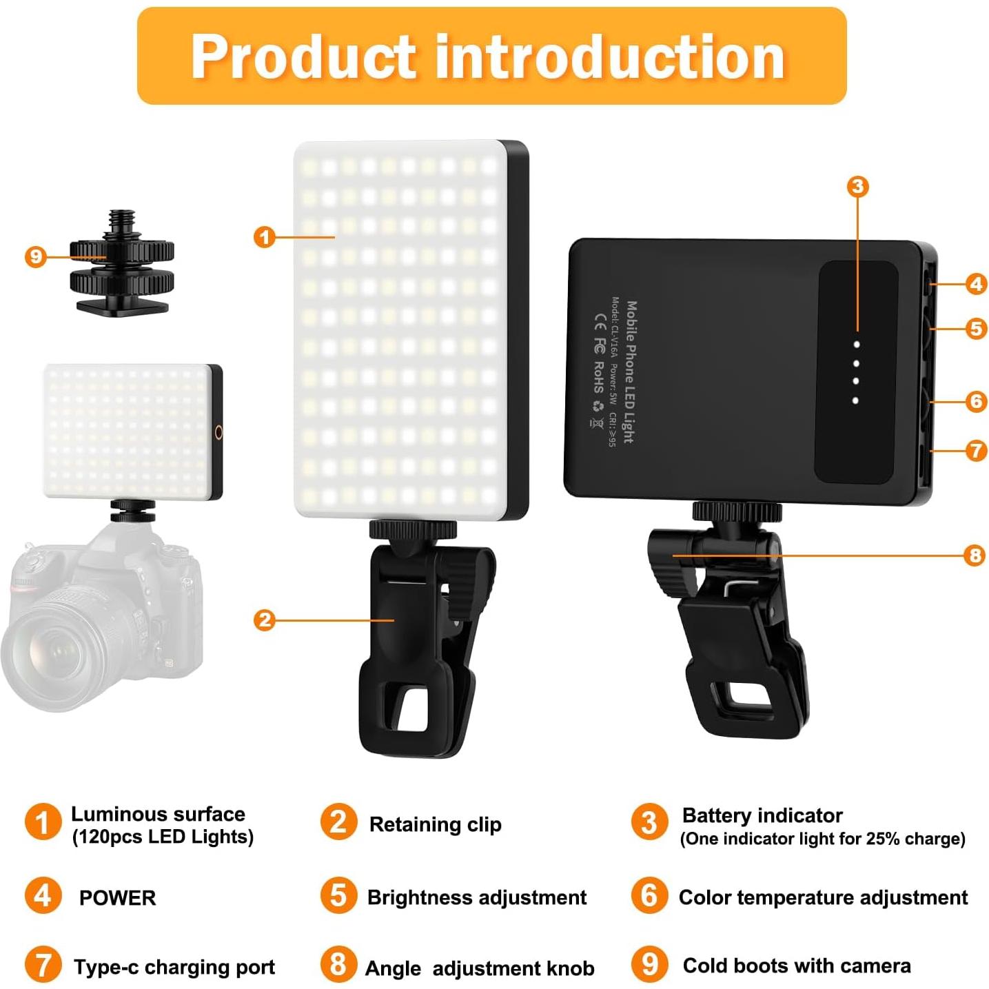 Luz de Selfie LED 120 Singwil - Batería 8000mAh, 3 Modos