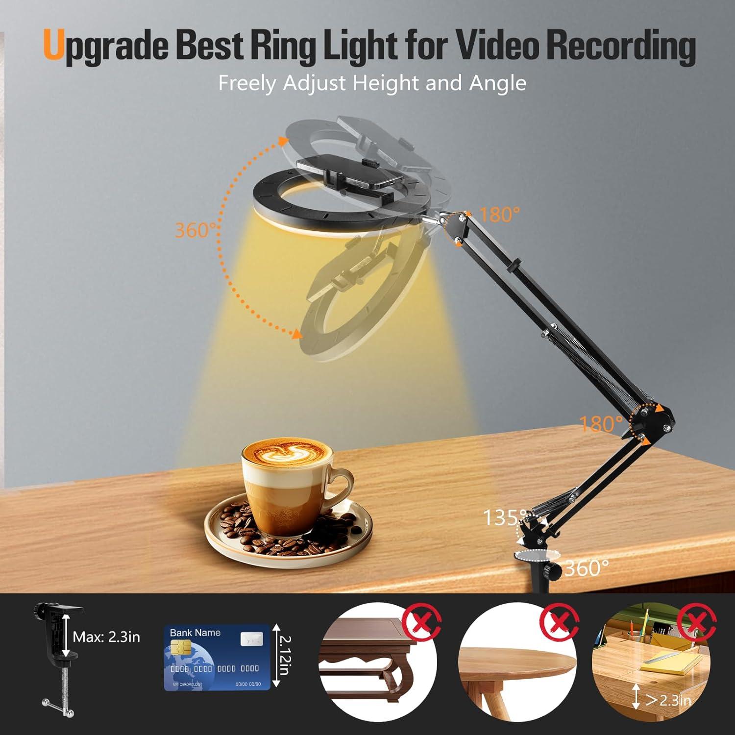 Soporte para teléfono con luz anular LED Fvellix 10"