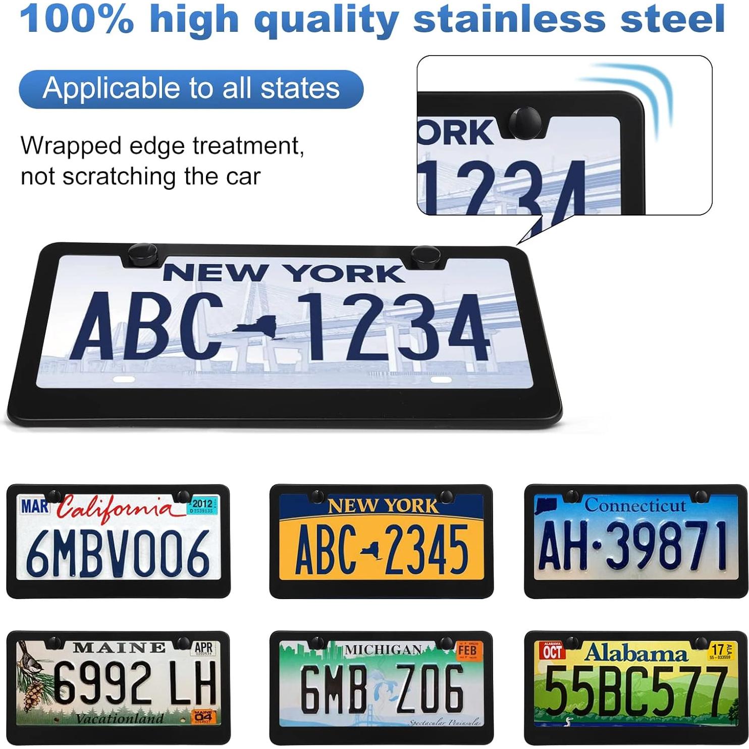 Paquete de 2 Marcos de Placa de Licencia QUANQIUFEI Negro