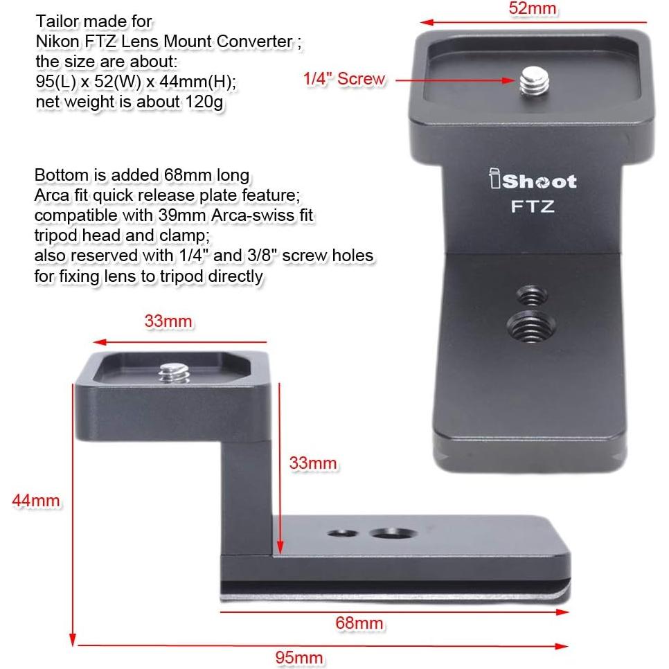 Pie de soporte de collar de lente iShoot IS-FTZ para Nikon FTZ