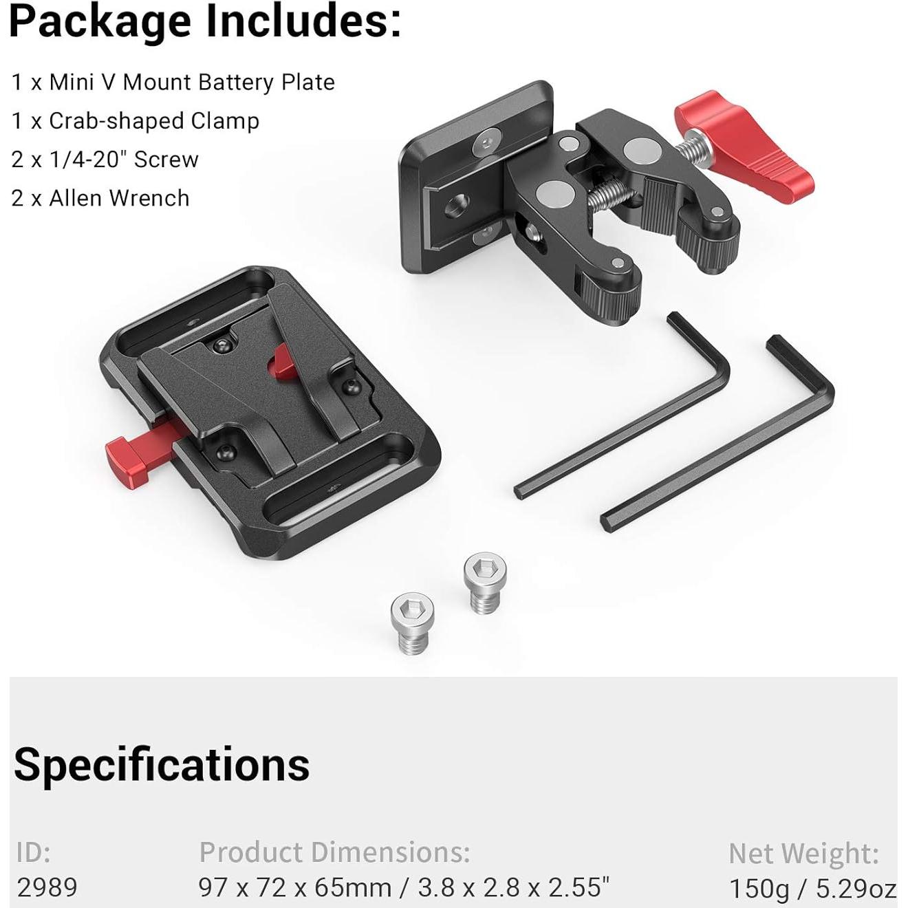 Placa de Batería Mini V Mount SmallRig 2989 con Abrazadera