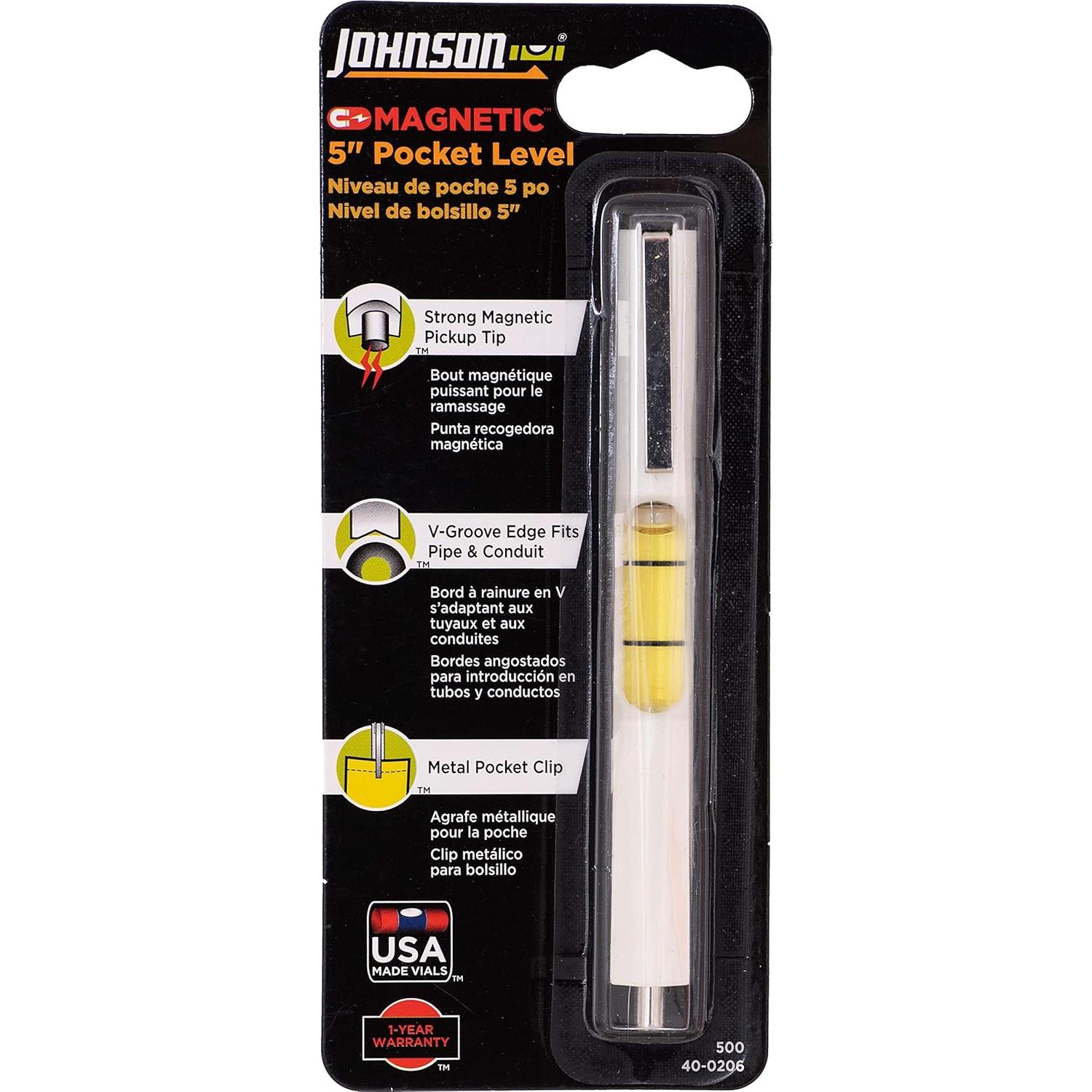 Nivel de bolsillo Johnson 500 magnético con clip - 17.27 cm