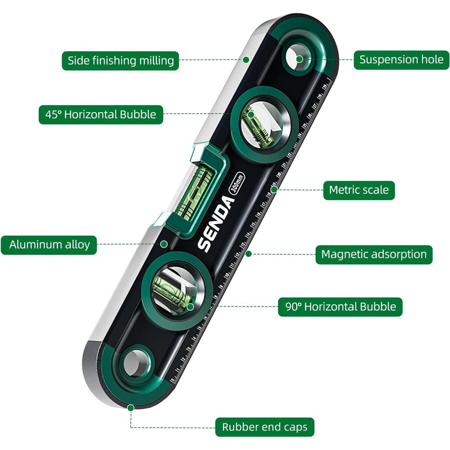 Nivel Torpedo Magnético 30 cm SENDATOOLS con 3 Viales