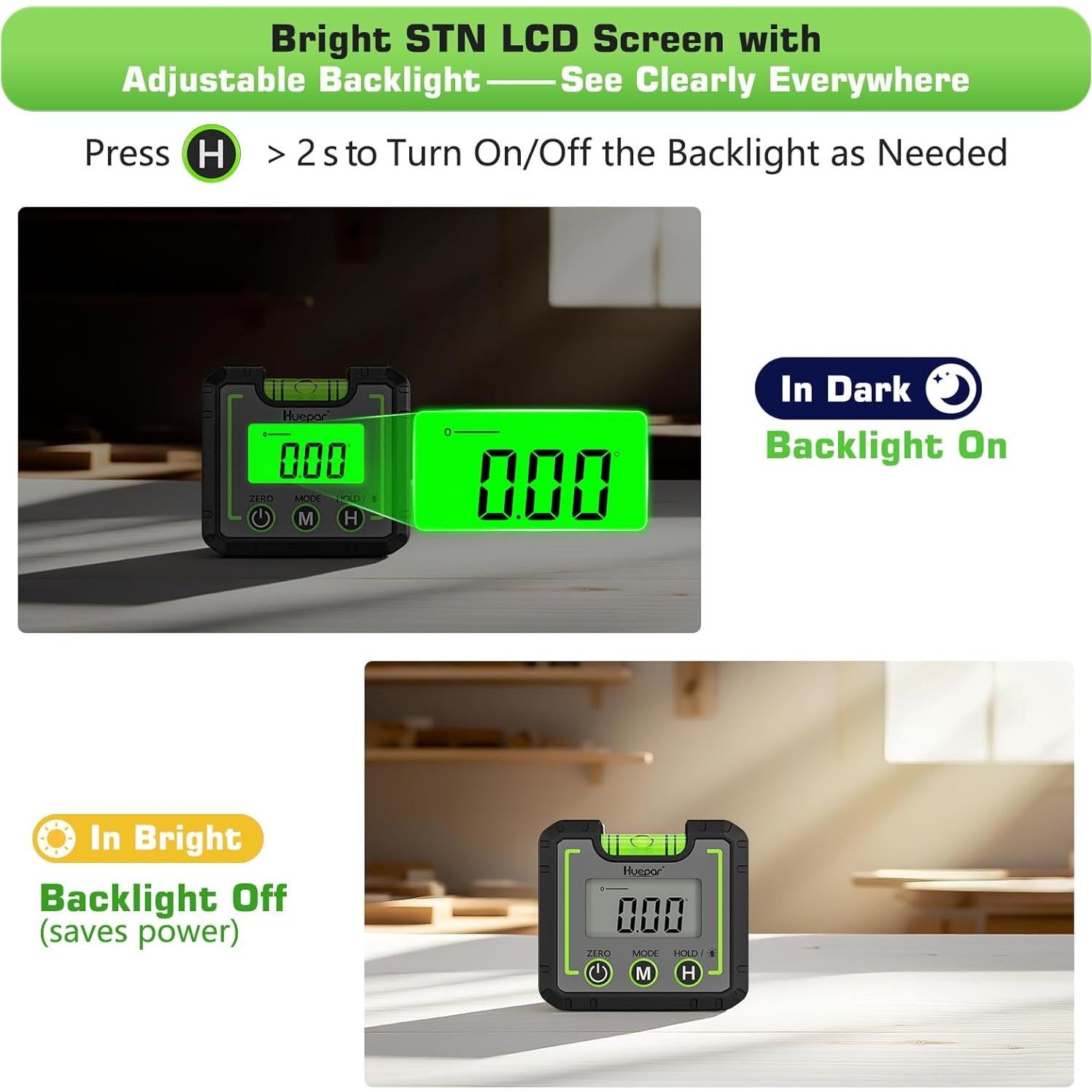 Medidor de Ángulo Digital Huepar AG01 con Pantalla LCD y Base Magnética