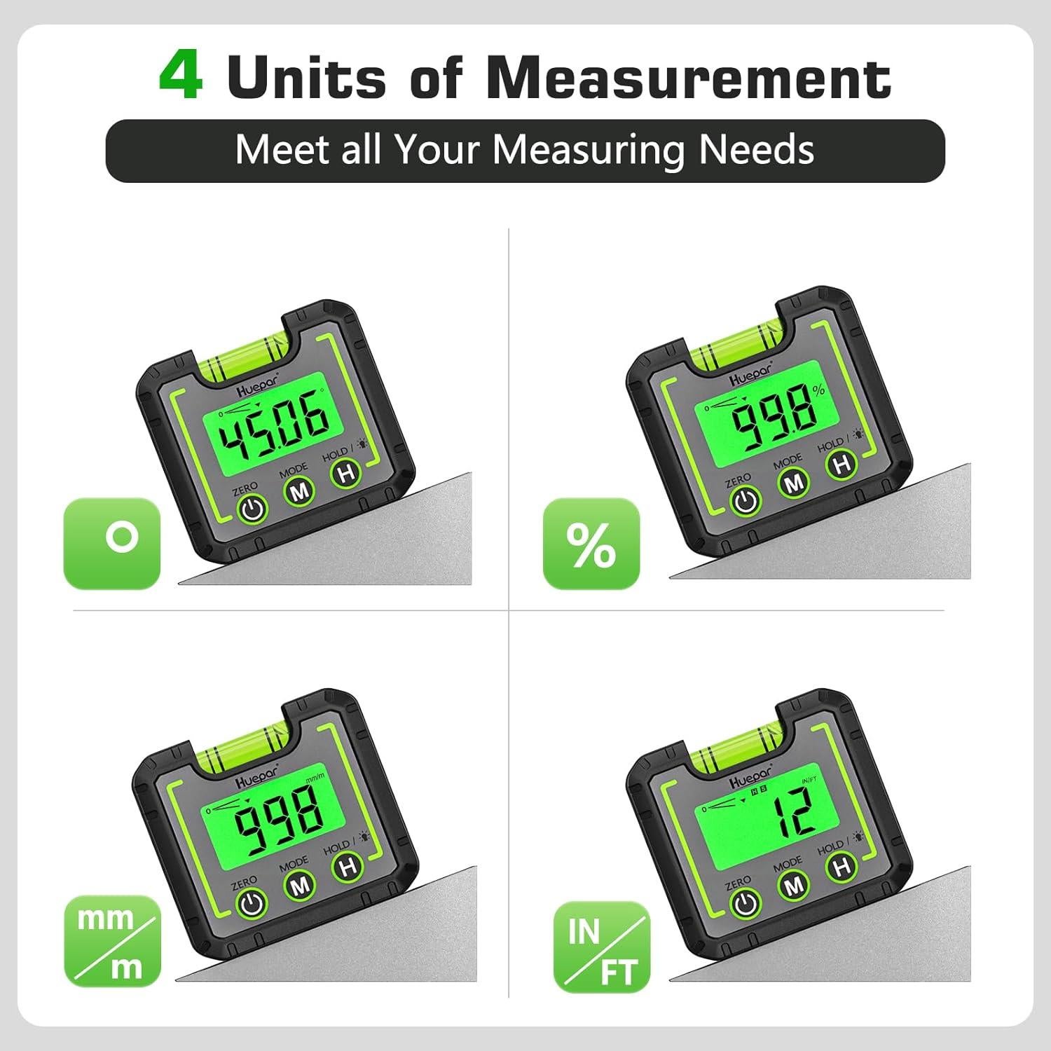 Medidor de Ángulo Digital Huepar AG01 con Pantalla LCD y Base Magnética