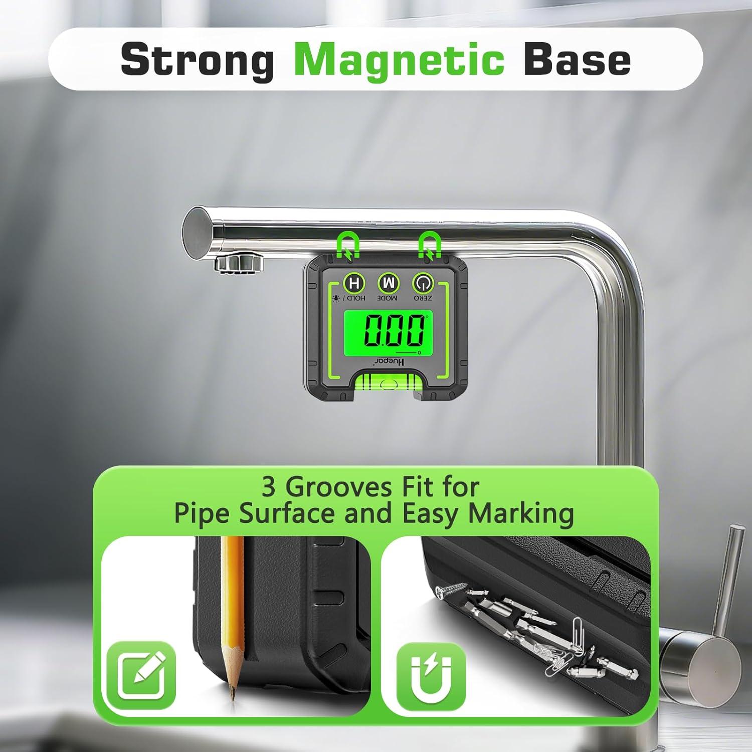 Medidor de Ángulo Digital Huepar AG01 con Pantalla LCD y Base Magnética