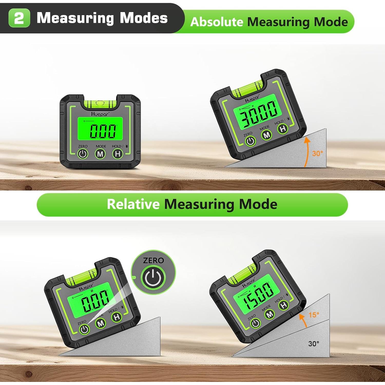 Medidor de Ángulo Digital Huepar AG01 con Pantalla LCD y Base Magnética