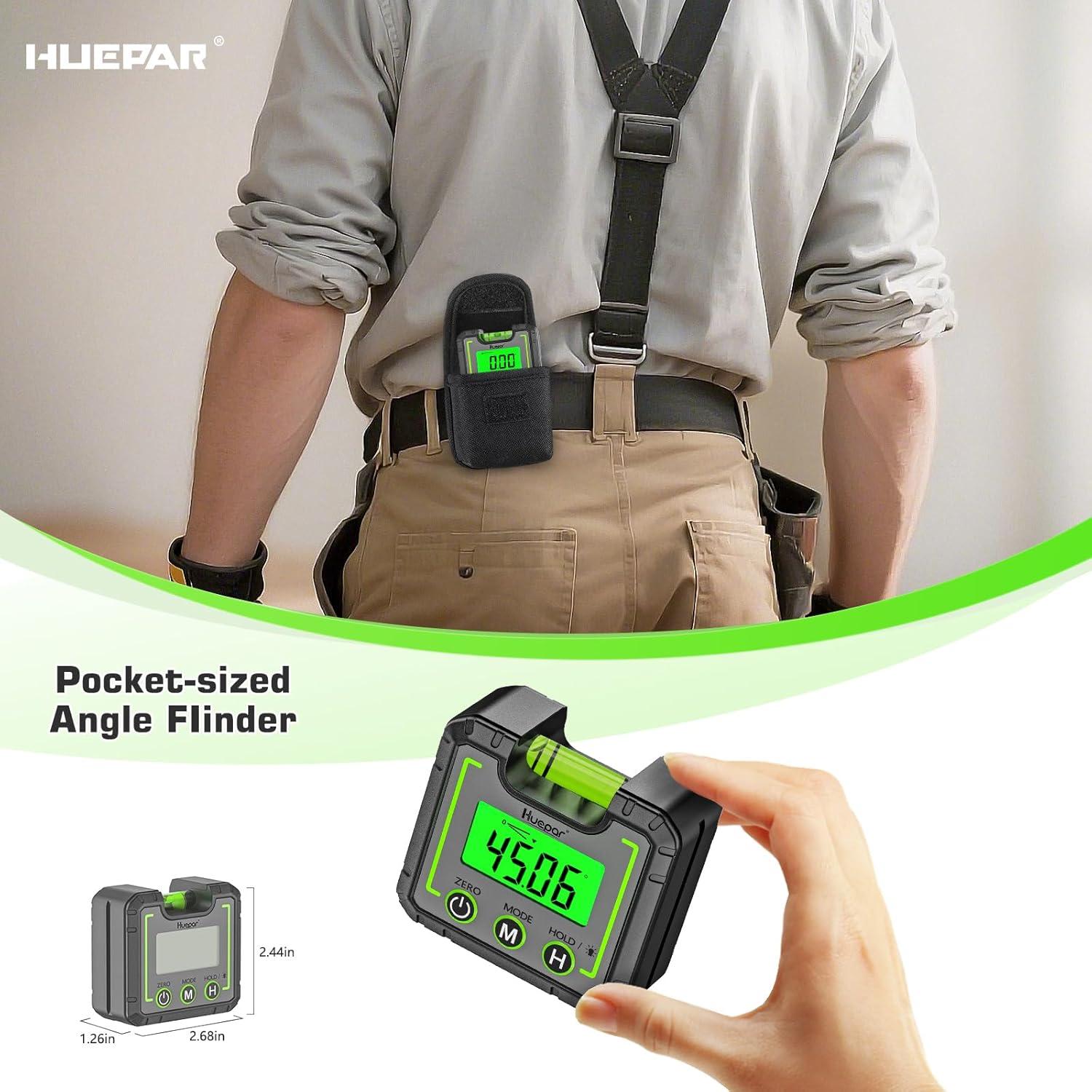 Medidor de Ángulo Digital Huepar AG01 con Pantalla LCD y Base Magnética