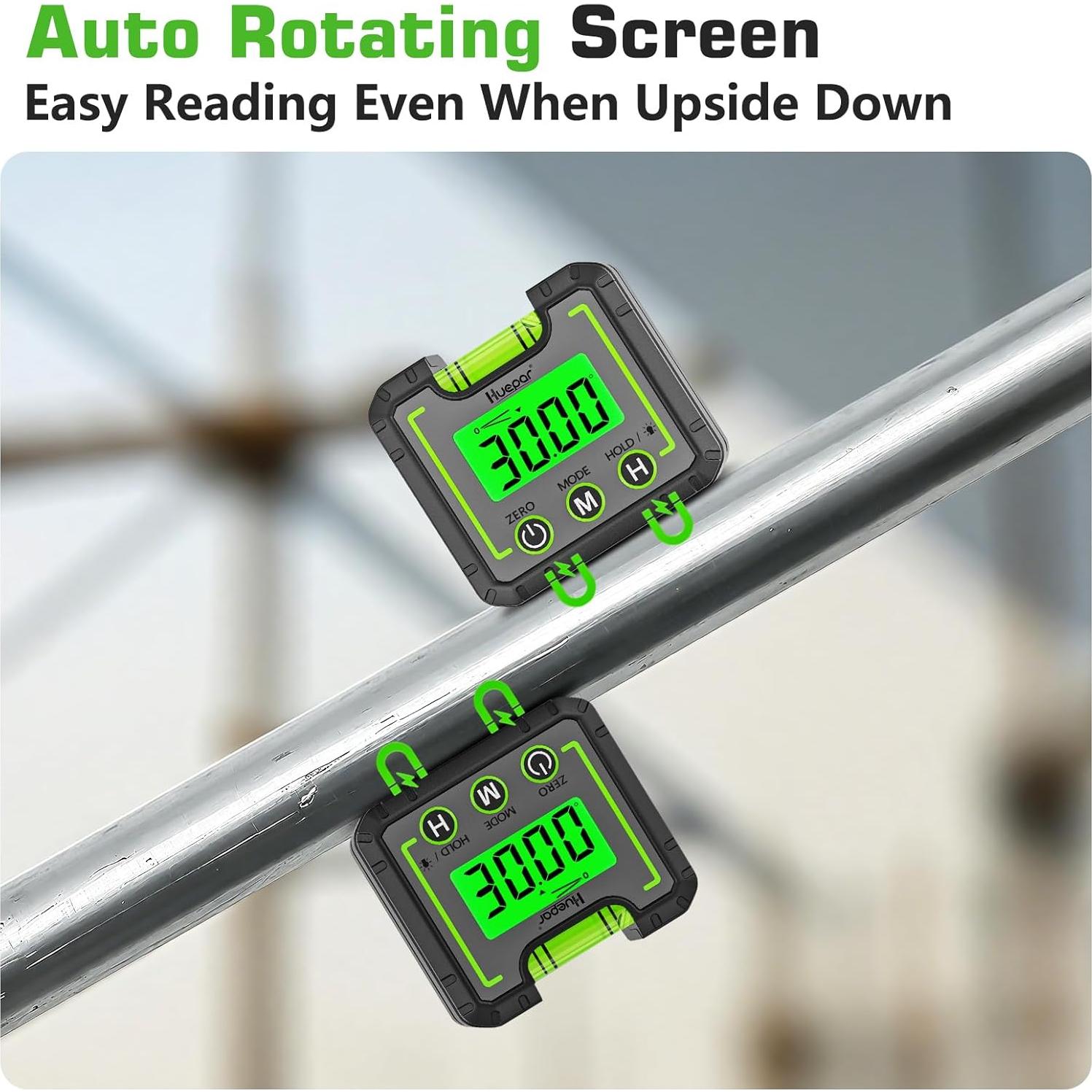 Medidor de Ángulo Digital Huepar AG01 con Pantalla LCD y Base Magnética