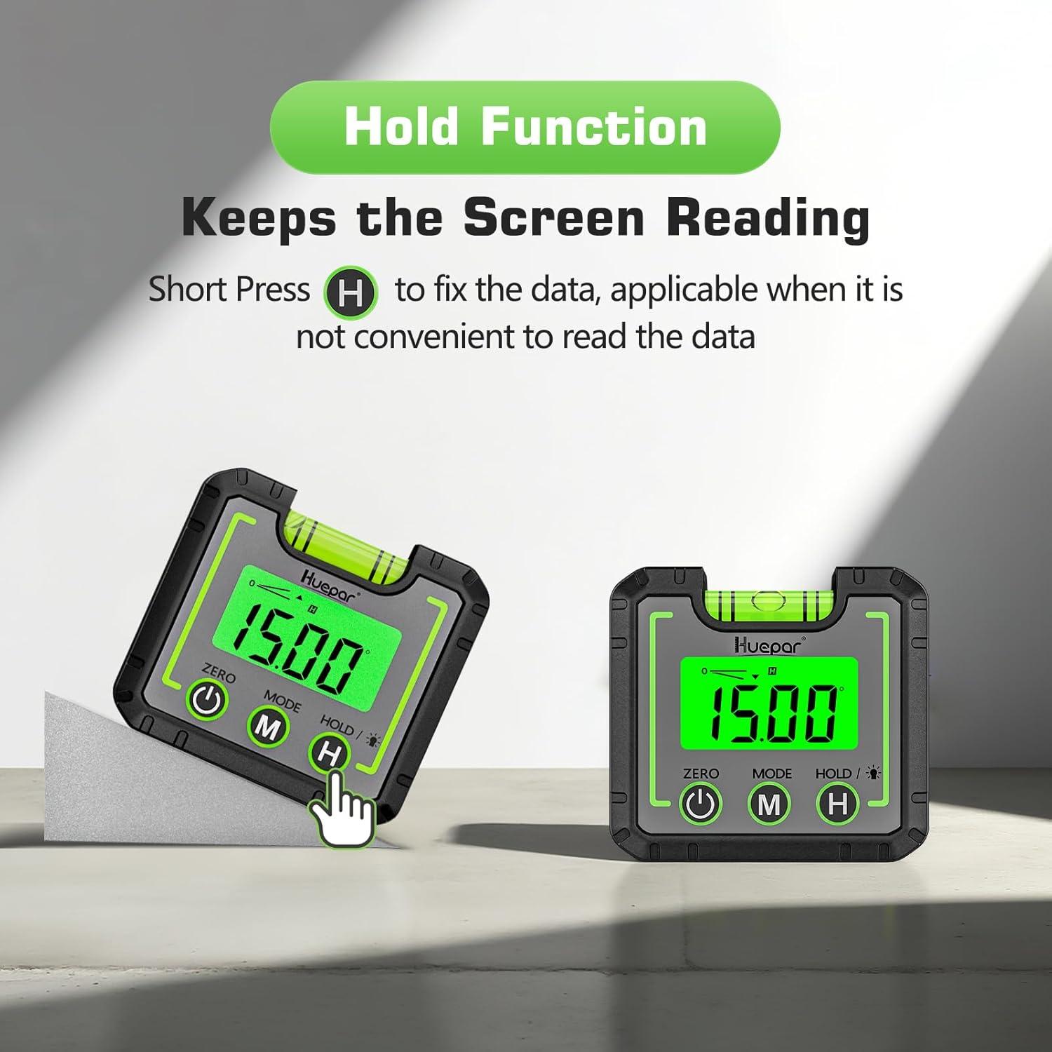 Medidor de Ángulo Digital Huepar AG01 con Pantalla LCD y Base Magnética