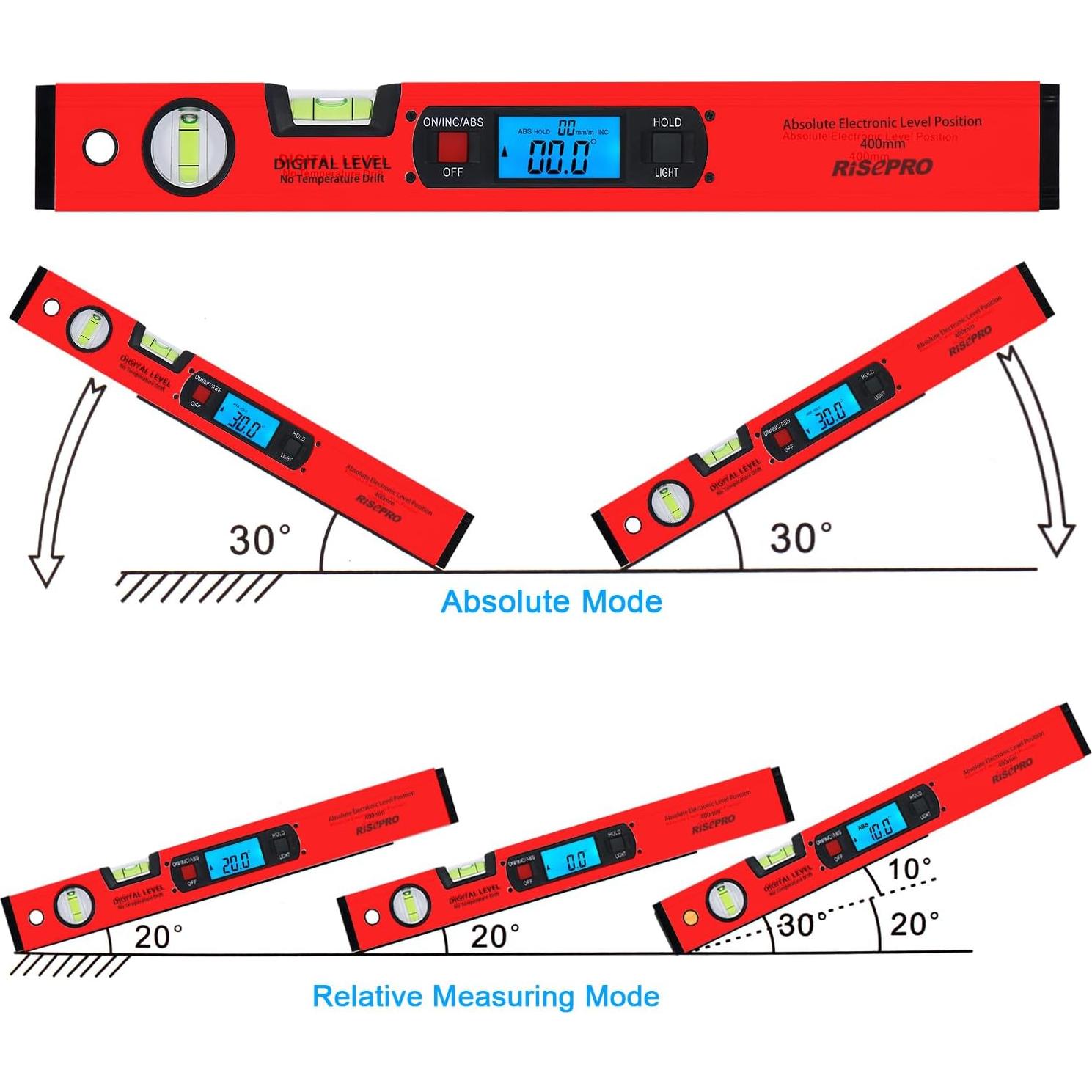 Nivel Digital RISEPRO 41.6 cm con Transportador y Base Magnética