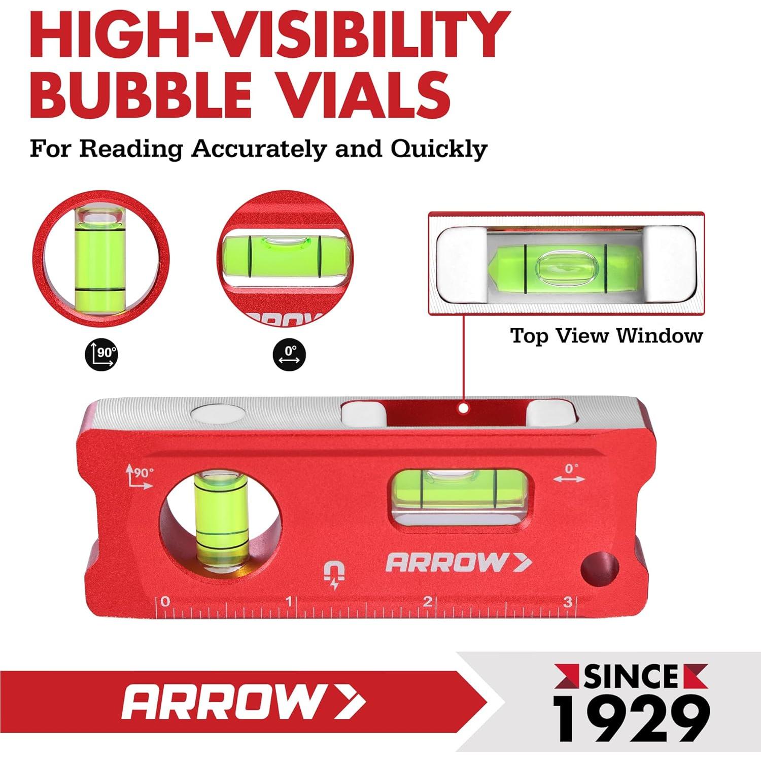 Nivel Torpedo Magnético Arrow 10.16 cm Aluminio Rojo