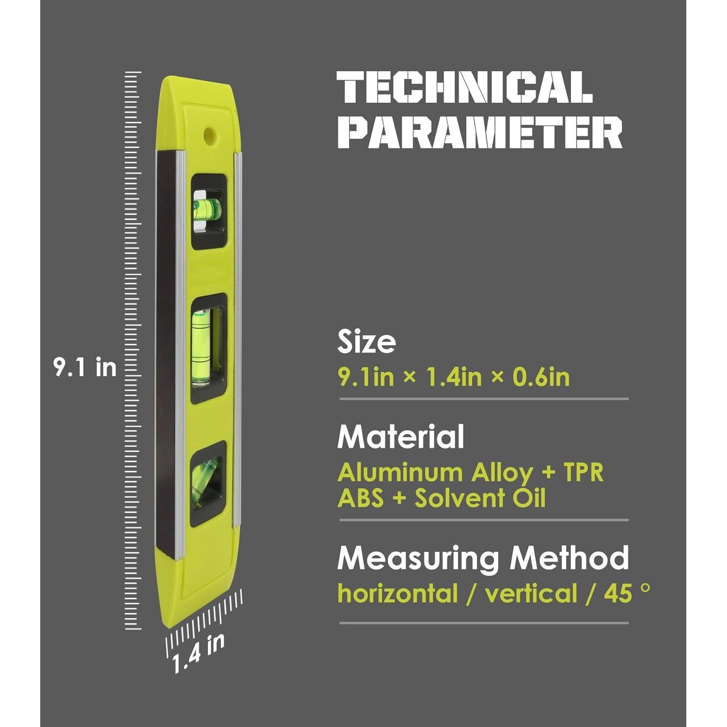 Nivel de Torpedo Magnético DIFFLIFE 225mm Aluminio Verde