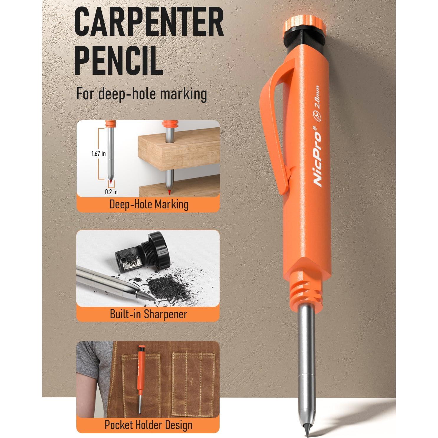 Juego de Lápices de Carpintero Nicpro 3-en-1 con Agarre Removible