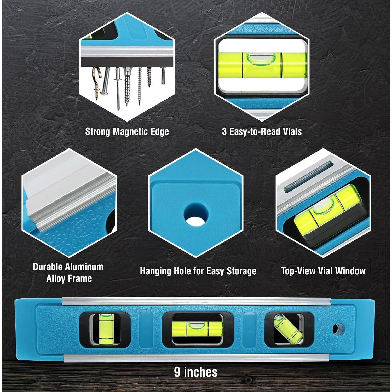 Nivel Torpedo Magnético 22.86 cm Genérico con 3 Viales
