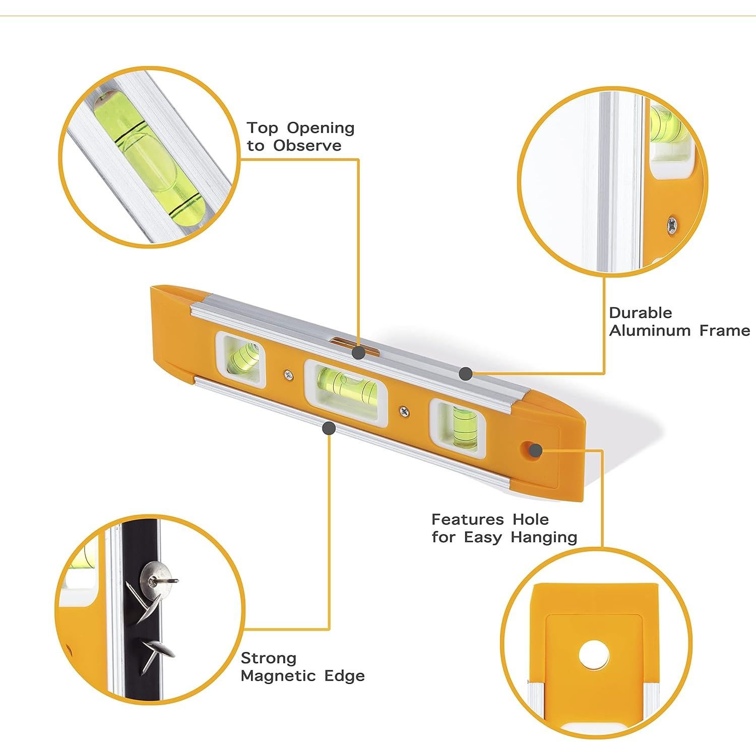 Nivel Torpedo Magnético LAND 22.5 cm con 3 Viales Naranja