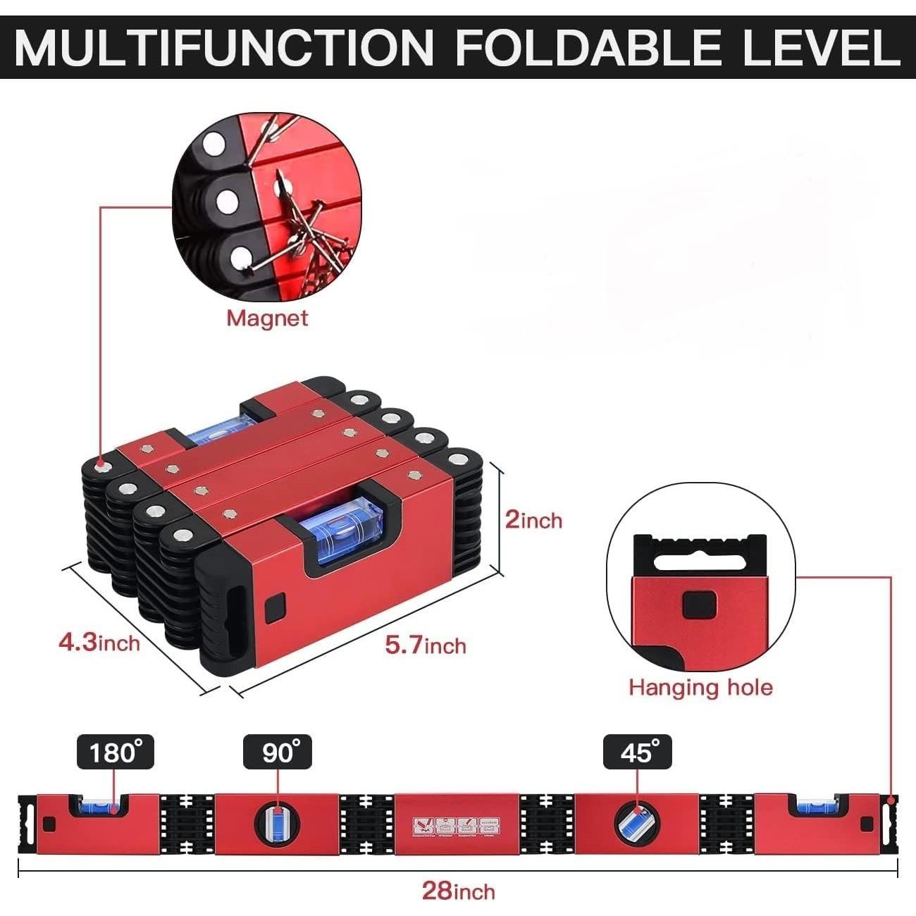 Nivel Plegable Multifuncional MiYee 71.12 cm 4 Burbujeas
