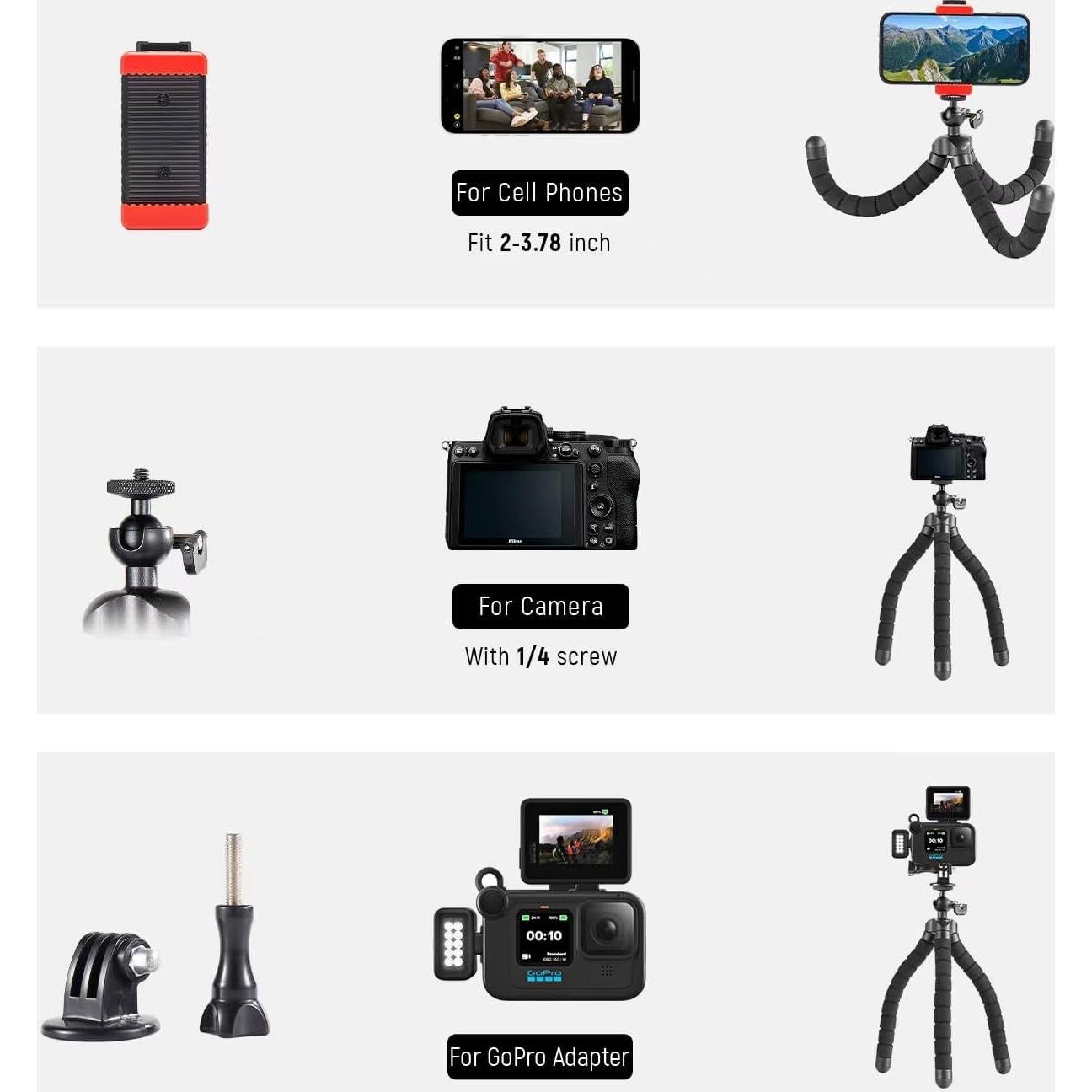 Trípode Flexible Portátil Aitteel ATAY-11 para Teléfono Móvil