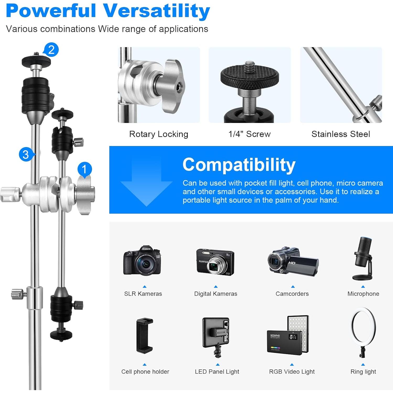 Soporte de trípode ajustable Supon 53cm para cámara y micrófono