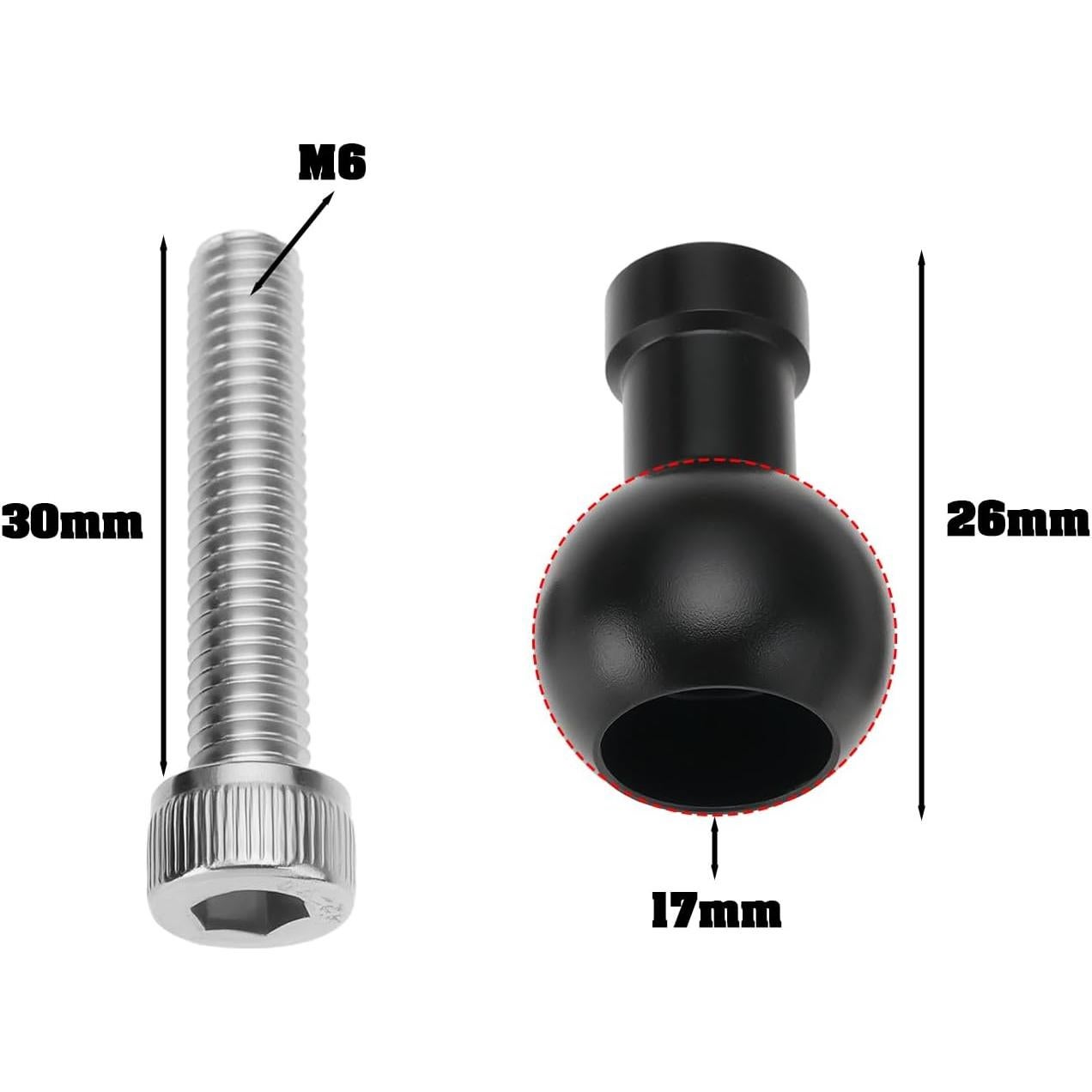 2 Piezas Adaptador de Tornillo M6 con Cabeza de Bola Aluminio