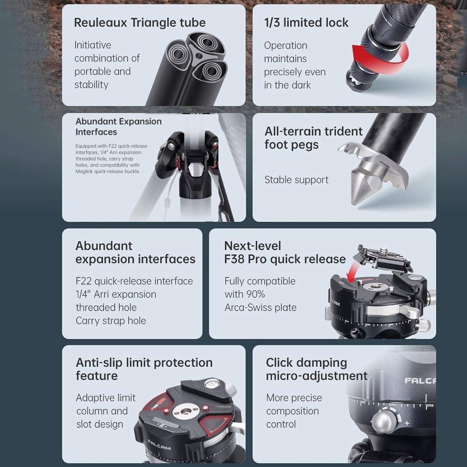 Trípode de Viaje Falcam F38 Pro 1.95kg 61" Fibra de Carbono