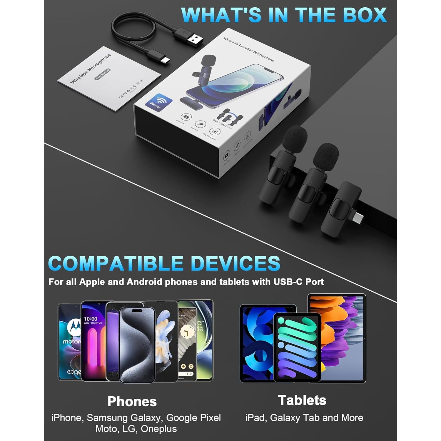 Micrófono Lavalier Inalámbrico Bordsek K1 USB-C para iPhone y Android