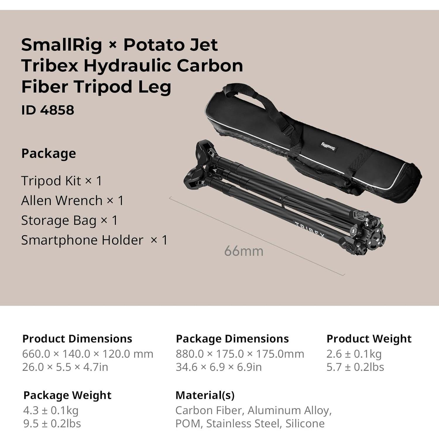 Trípode Hidráulico PequeñoRig Tribex de Fibra de Carbono 155cm