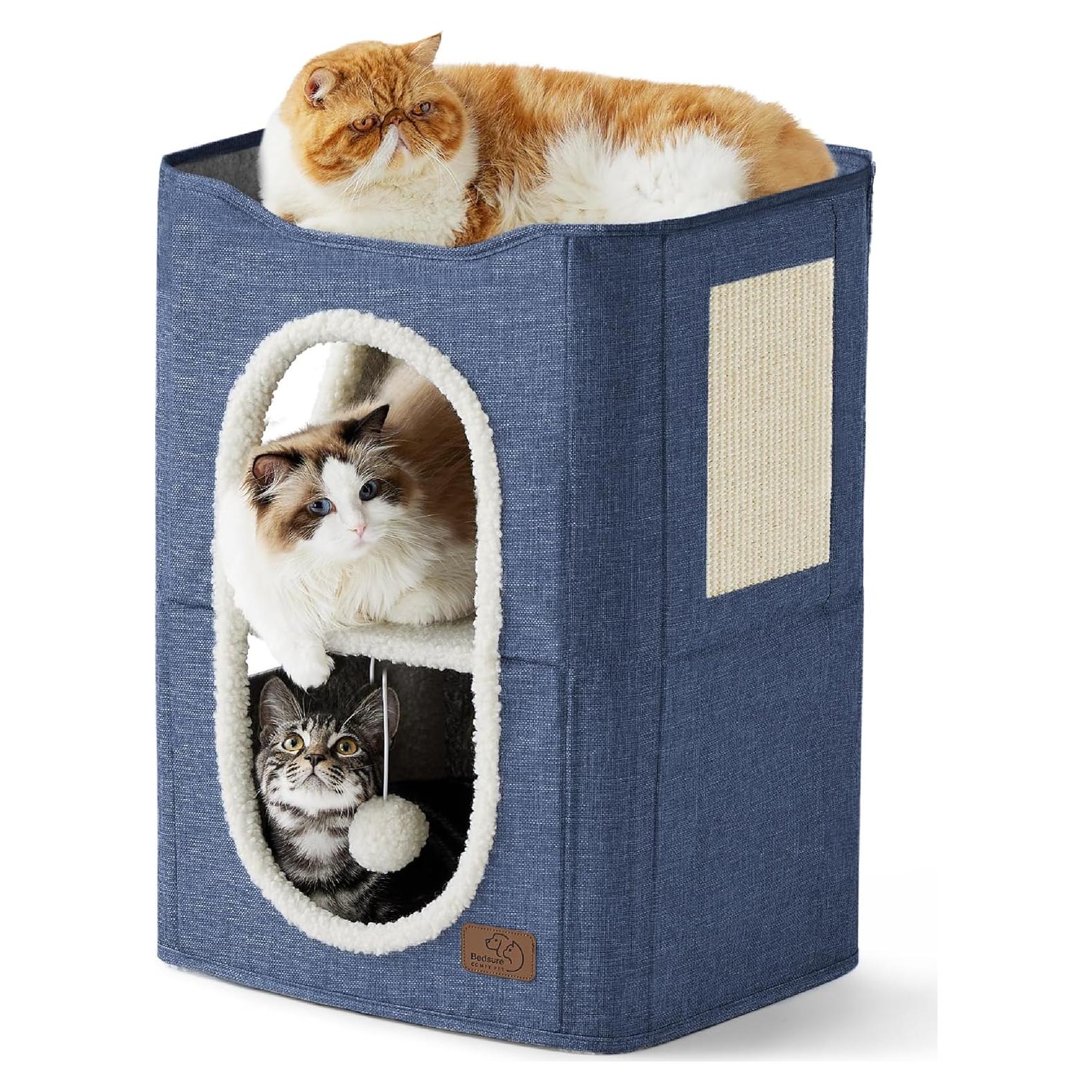 Casa para Gatos de 2 Pisos Bedsure Azul 58.4x45.7x35.6 cm